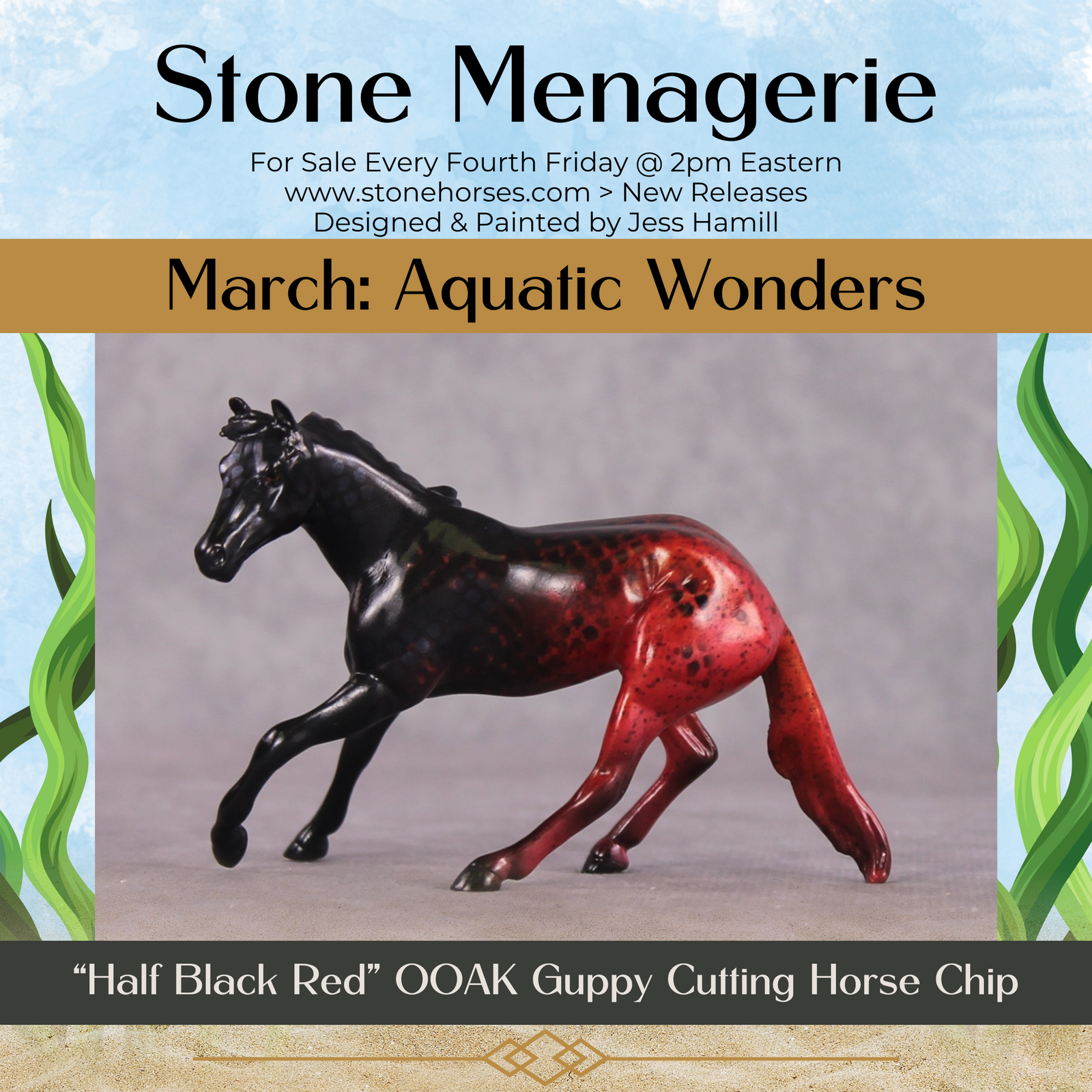 "Half Black Red" OOAK Glossy Guppy Fish Inspired Cutter Chip by Jess Hamill