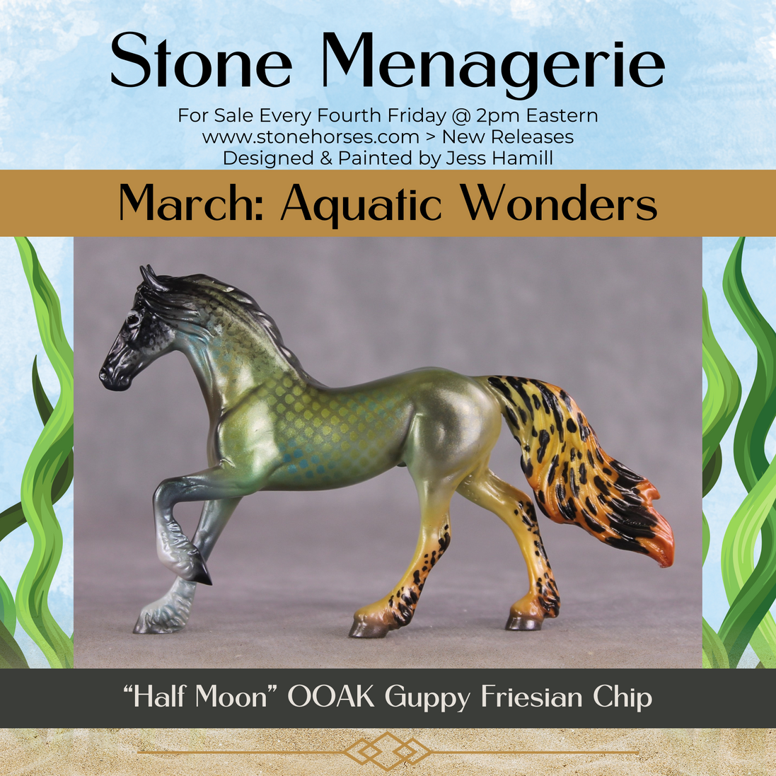 "Half Moon" OOAK Glossy Guppy Inspired Friesian Chip by Jess Hamill