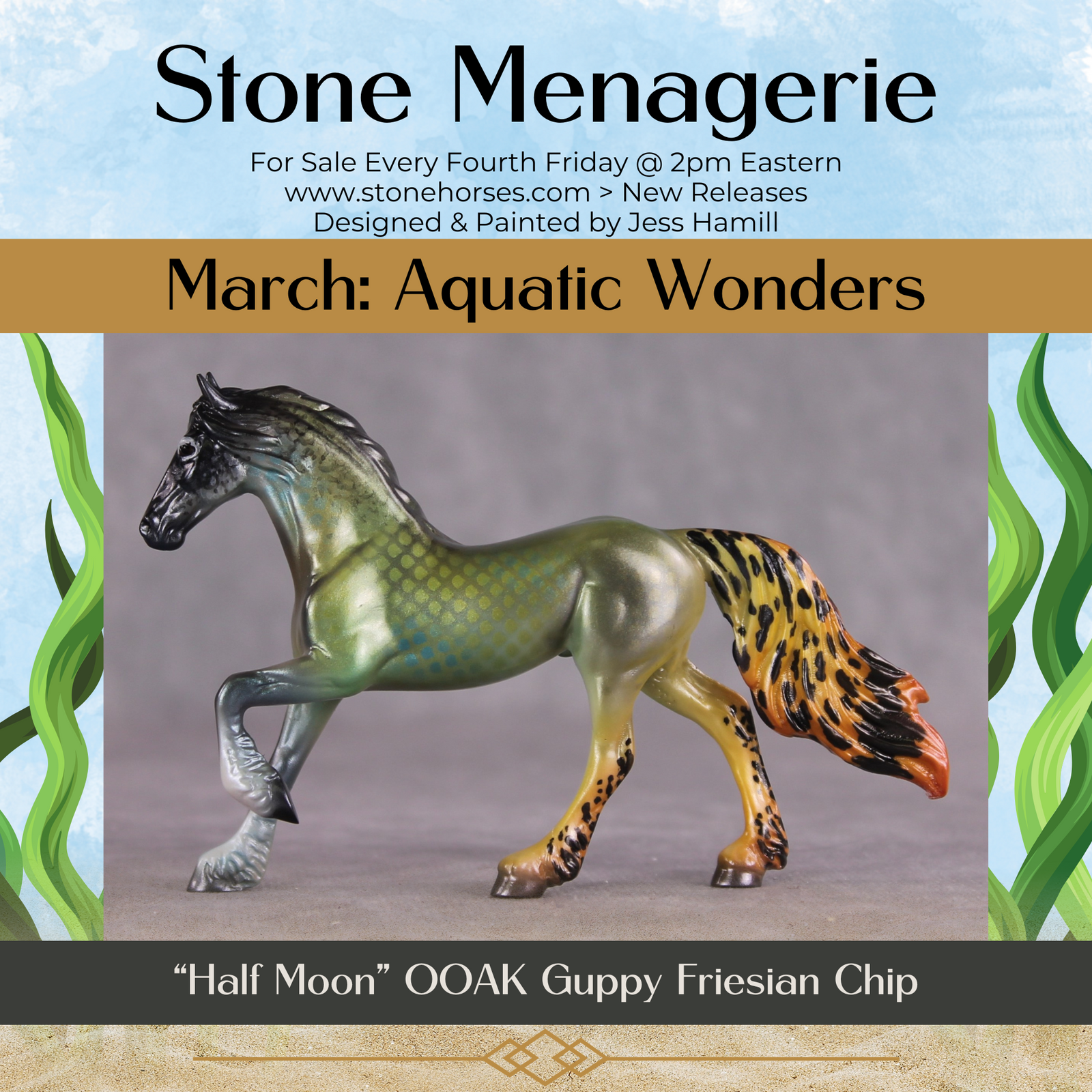 "Half Moon" OOAK Glossy Guppy Inspired Friesian Chip by Jess Hamill