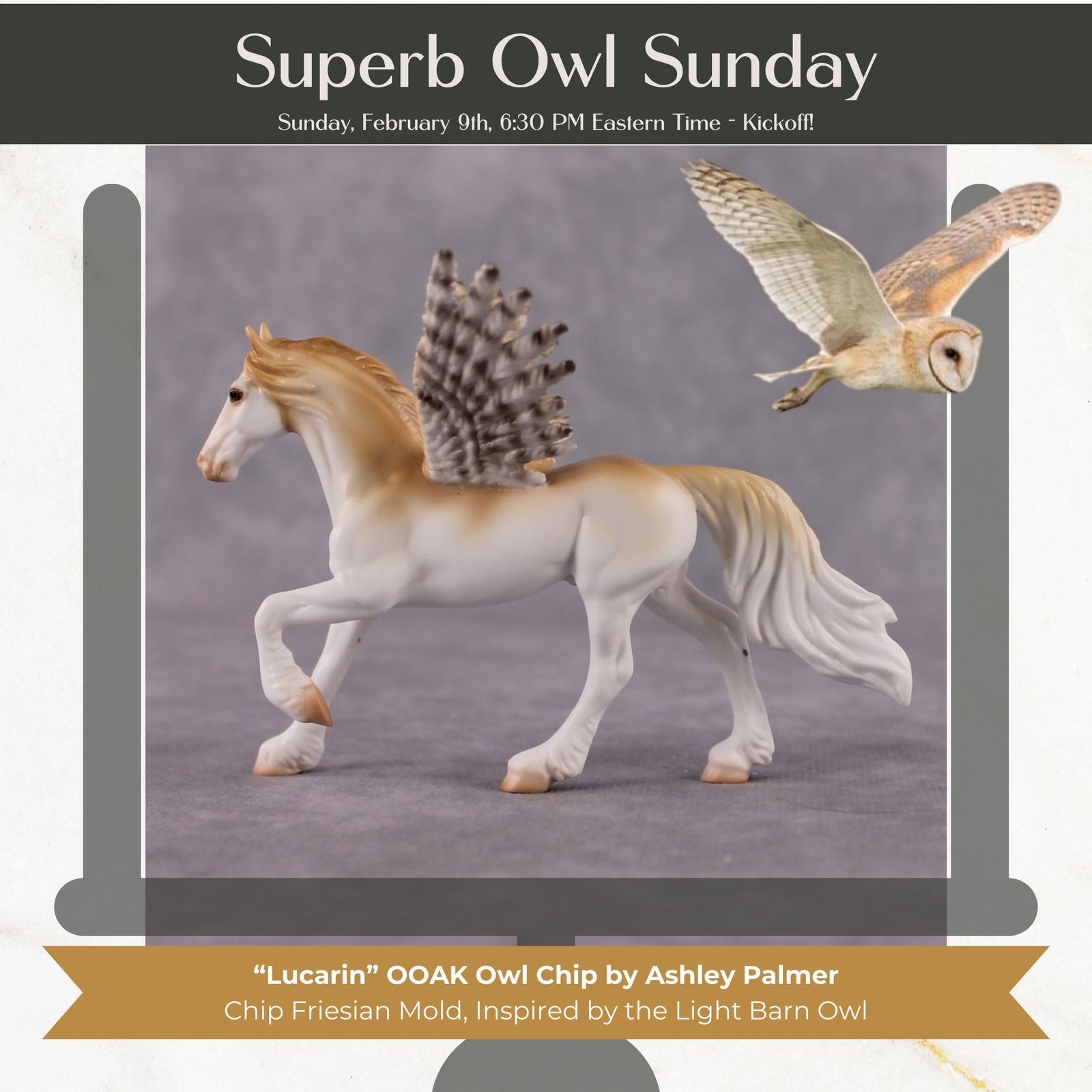 "Lucarin" Secret Surprise Chip Drop: Superb Owl Sunday OOAK Deco Custom Friesian Chip By Ashley Palmer