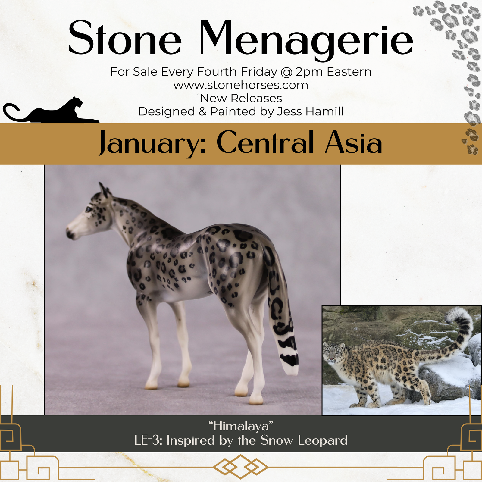 "Himalaya" LE-3 Snow Leopard Inspired Deco Ideal Stock Horse Chip By Jess Hamill Menagerie Series: Central Asia MS25