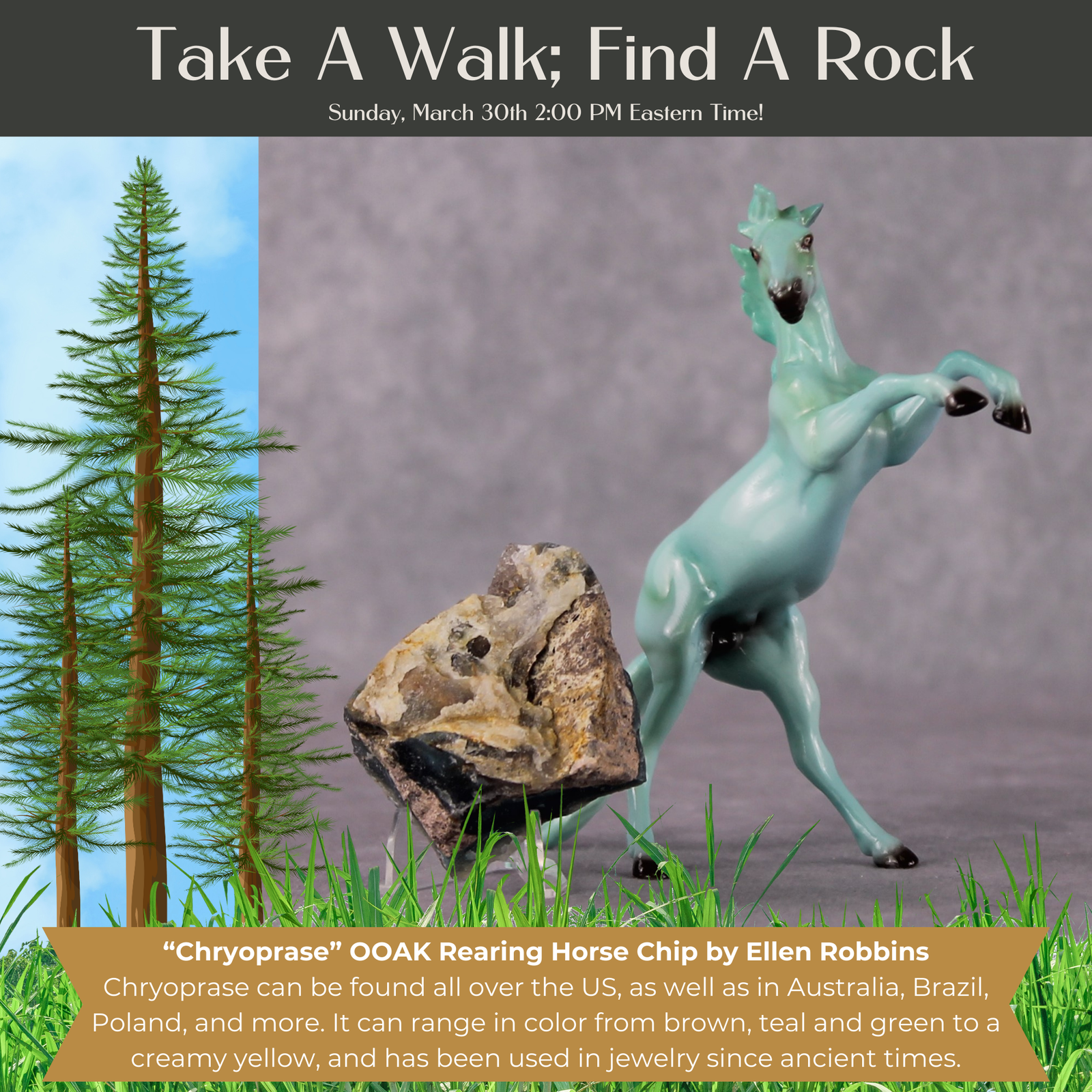 “National Take A Walk in a Park Day” Rock Chips: OOAK Rearing Chip based on Chrysoprase by Ellen Robbins