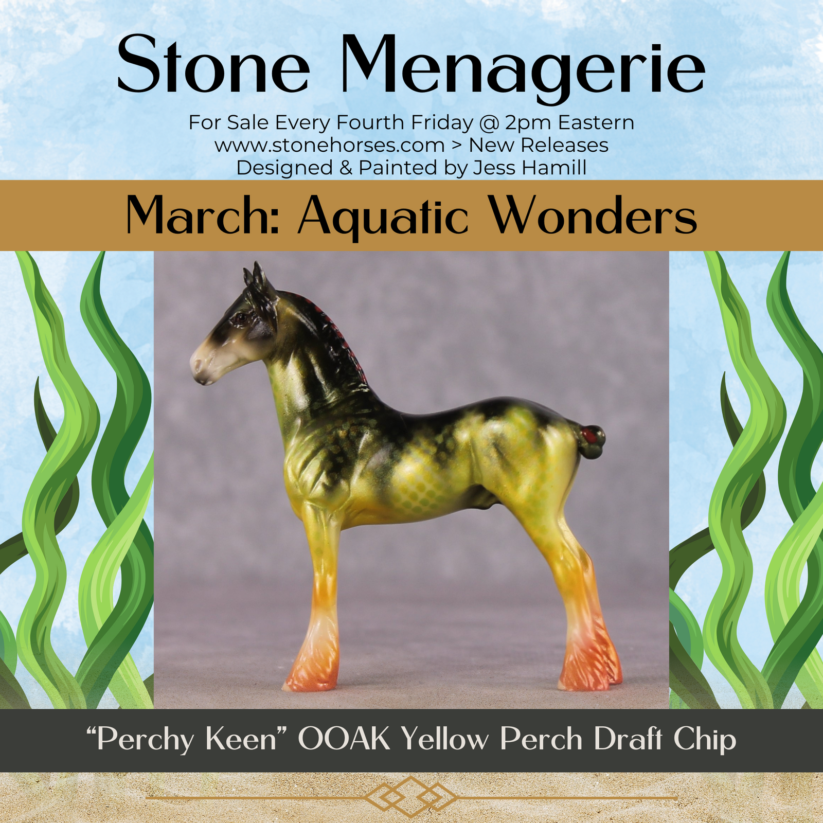 "Perchy Keen" OOAK Glossy Yellow Perch Fish Inspired Draft Chip by Jess Hamill