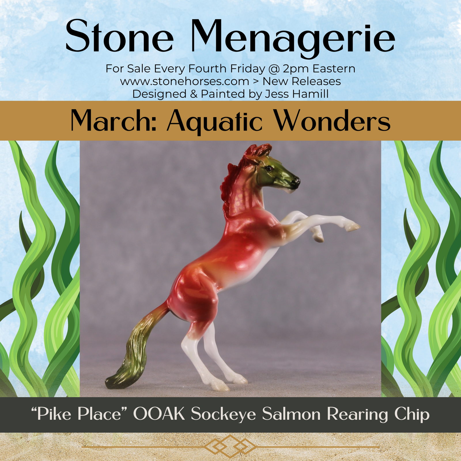 "Pike Place" OOAK Glossy Sockeye Salmon Fish Inspired Rearing Chip by Jess Hamill