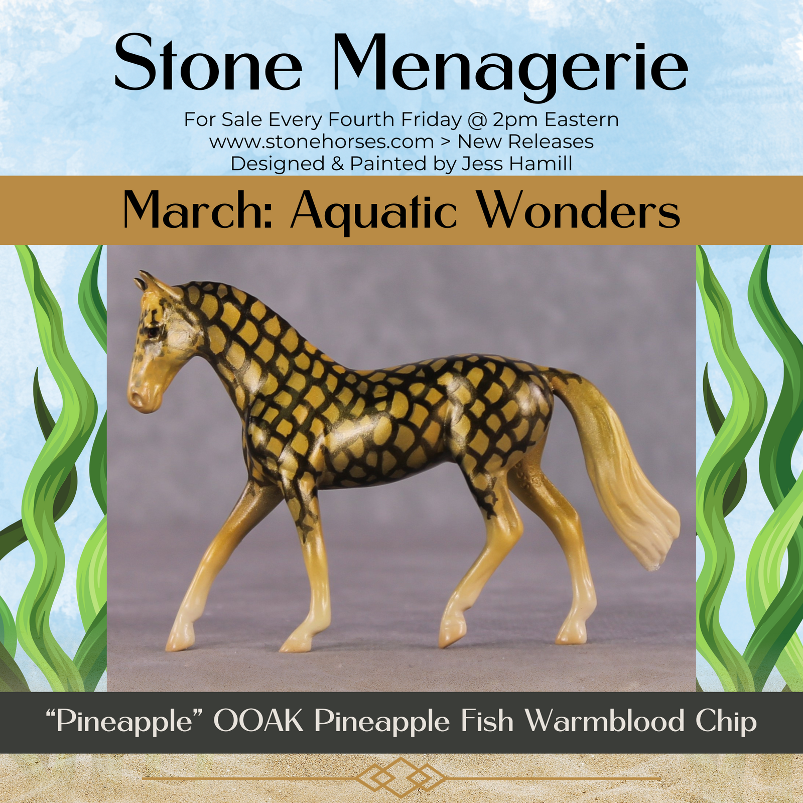 "Pineapple" OOAK Glossy Pineapple Fish Inspired Warmblood Chip by Jess Hamill