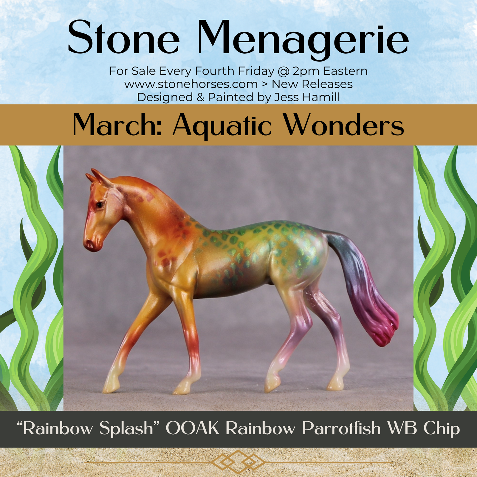 "Rainbow Splash" OOAK Glossy Rainbow Parrot Fish Inspired Warmblood Chip by Jess Hamill