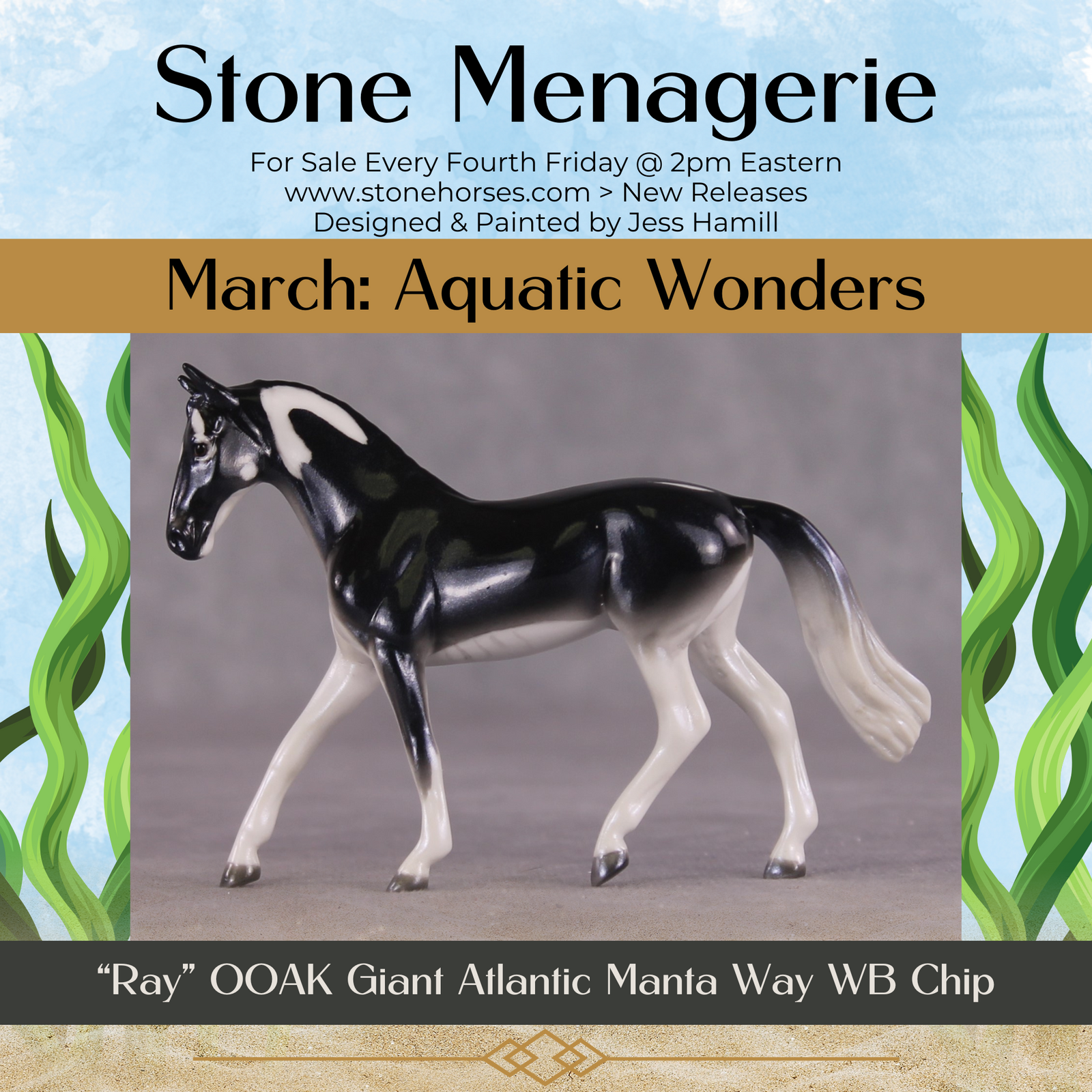 "Ray" OOAK Glossy Giant Atlantic Manta Ray Inspired Warmblood Chip by Jess Hamill