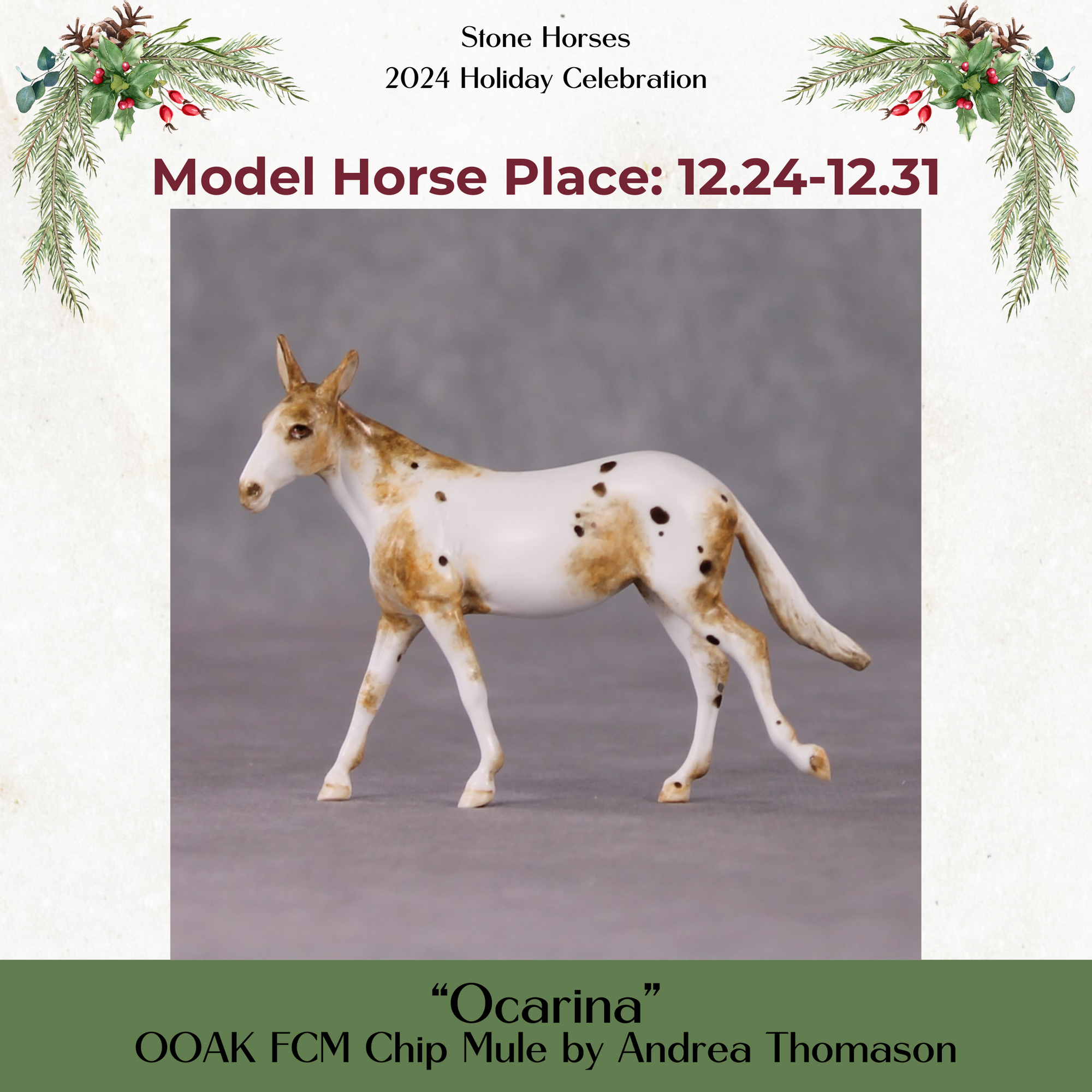 Ocarina OOAK Chestnut Leopard Appy Mule Chip By Andrea Thomason HS24 MHP Auction Piece