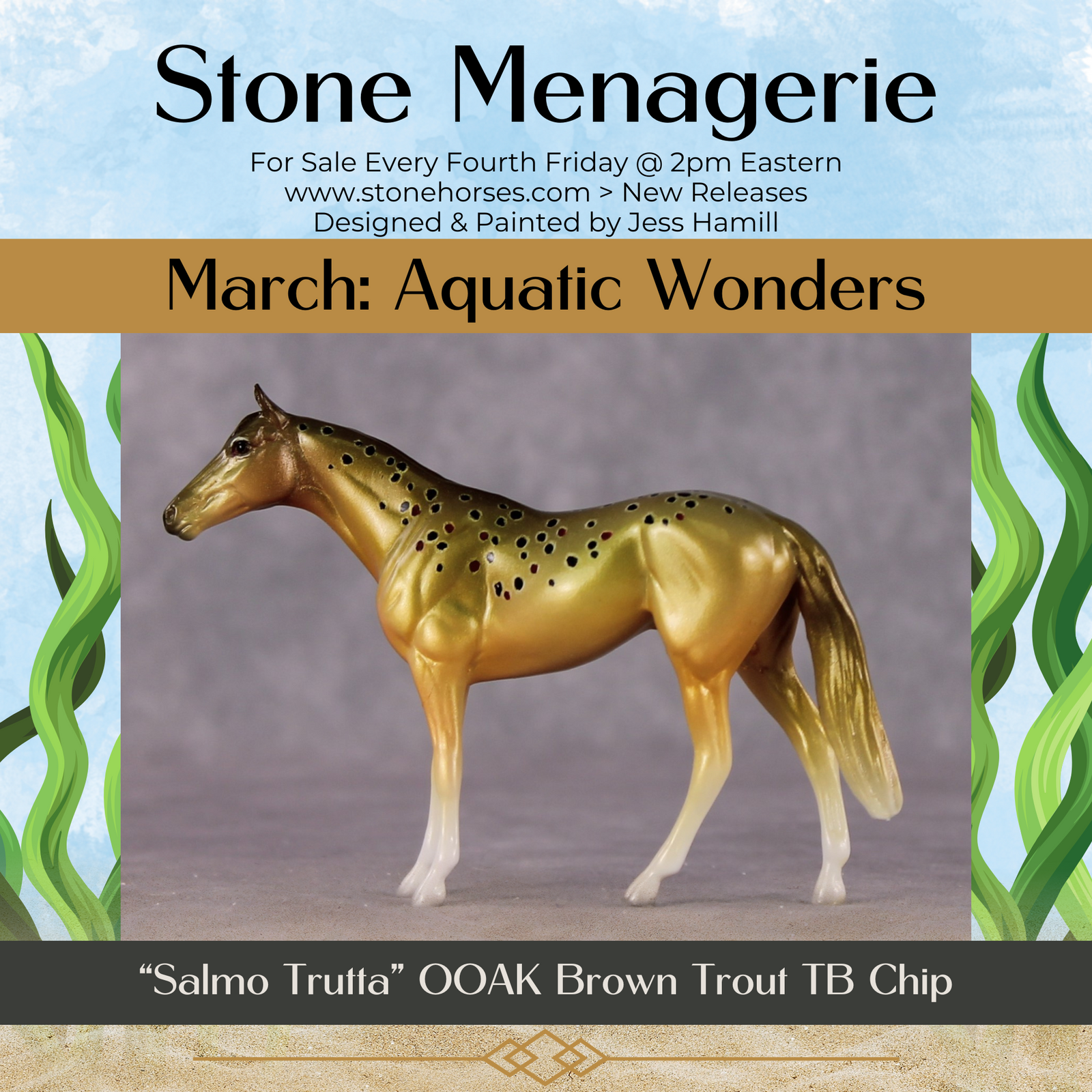 "Salmo Trutta" OOAK Glossy Brown Trout Inspired Thoroughbred Chip by Jess Hamill