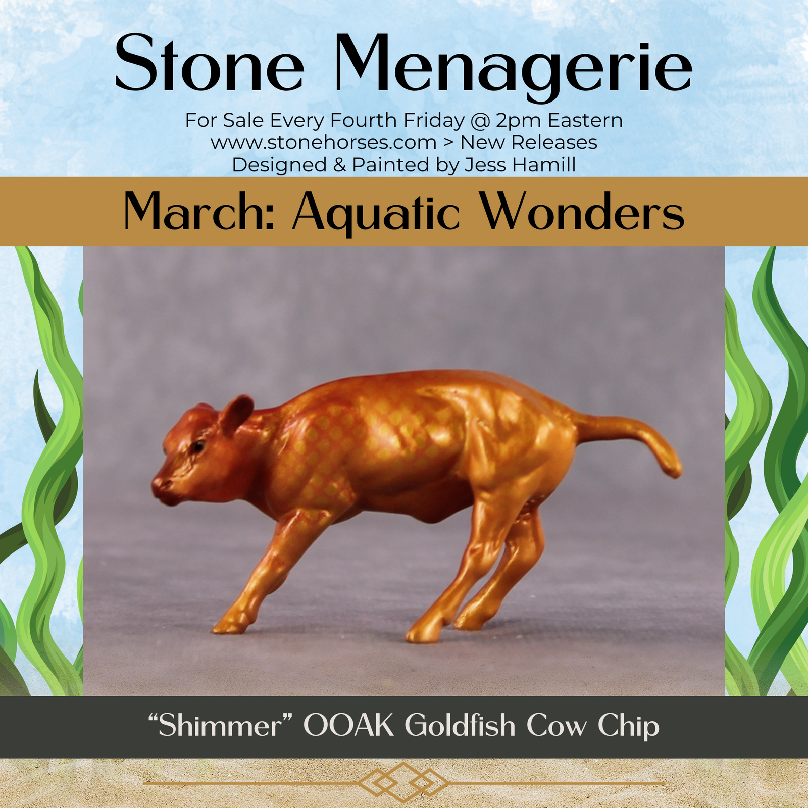 "Shimmer OOAK Glossy Gold Fish Inspired Calf Chip by Jess Hamill