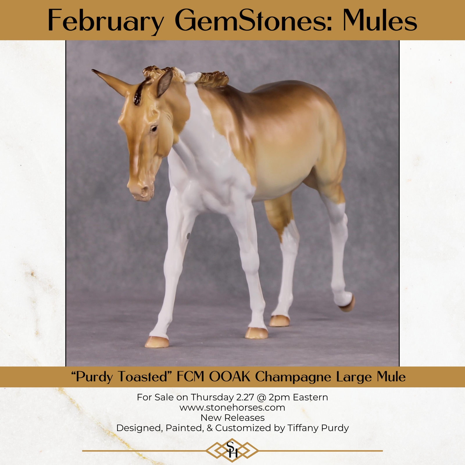 "Purdy Toasted" OOAK Custom Amber Champagne Tobiano Mule By Tiffany Purdy - GemStone Series