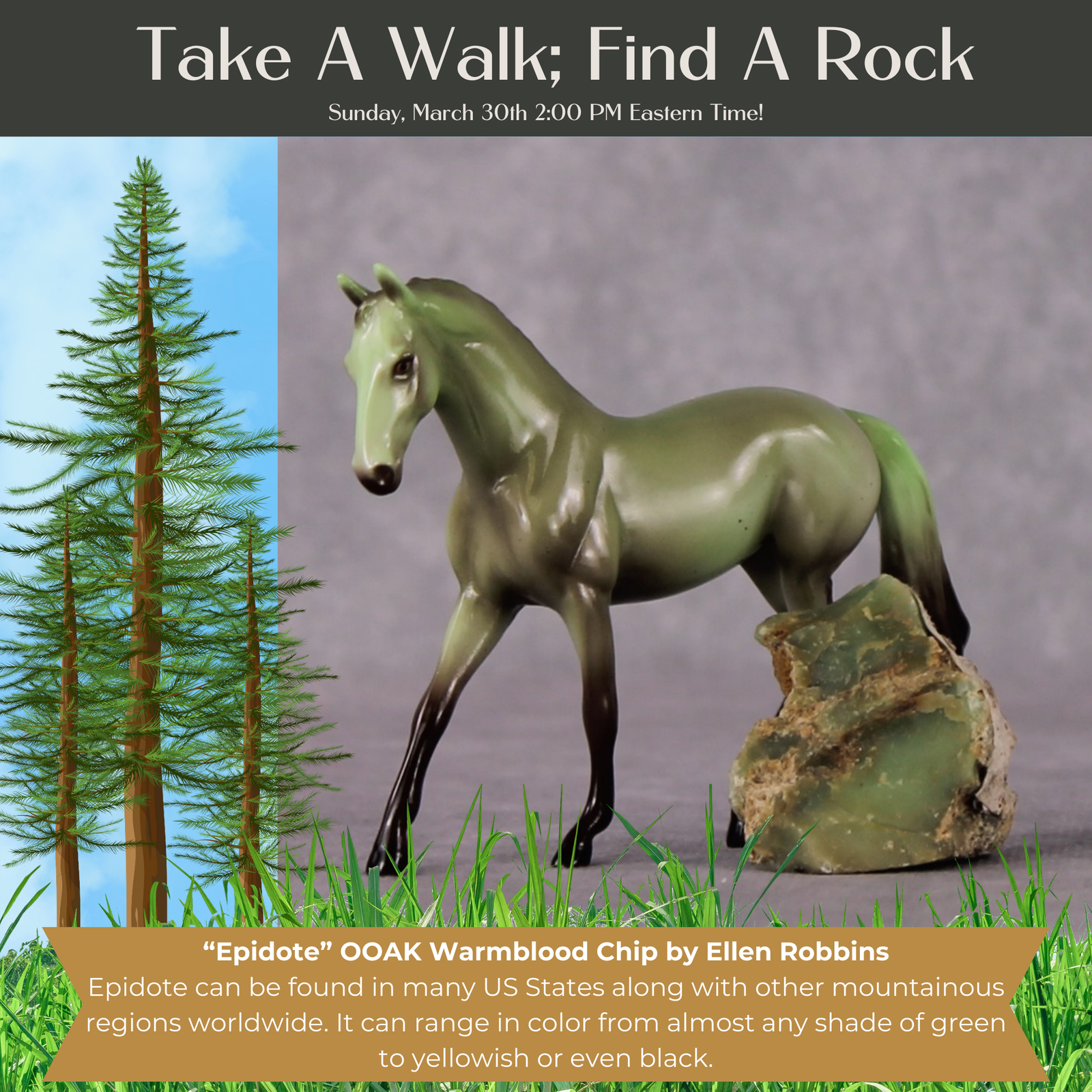 “National Take A Walk in a Park Day” Rock Chips: OOAK Warmblood Chip based on Epidote by Ellen Robbins