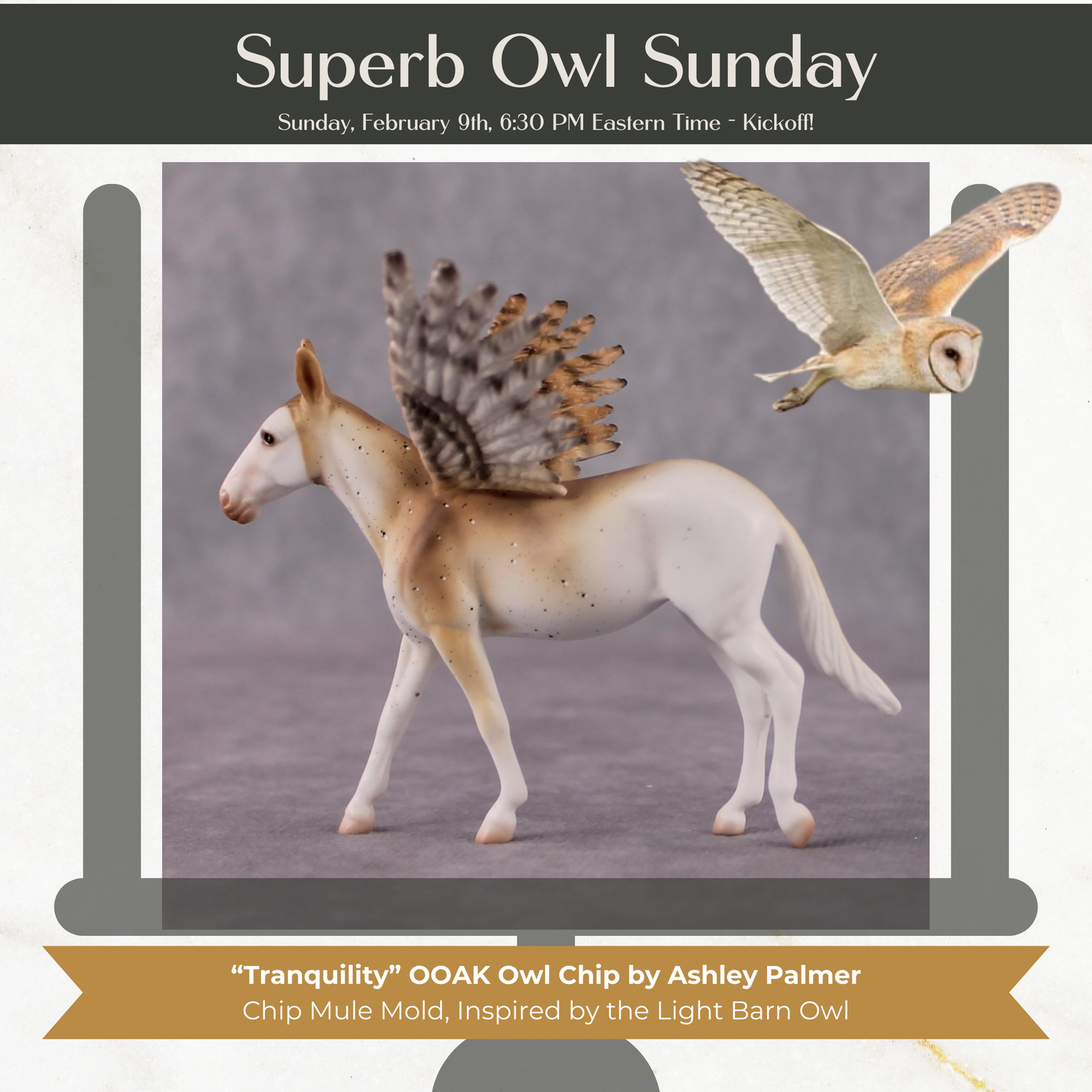 "Tranquility" Secret Surprise Chip Drop: Superb Owl Sunday OOAK Deco Custom Mule Chip By Ashley Palmer
