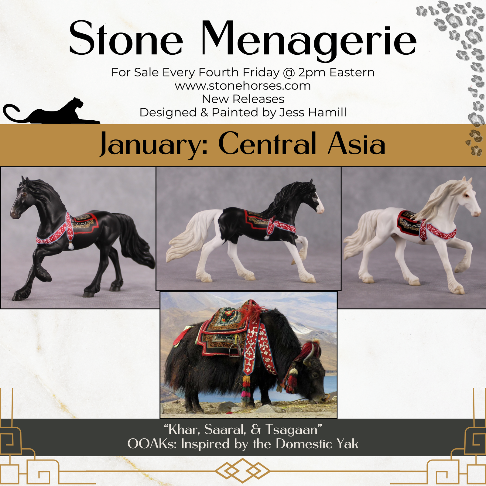 "Khar" OOAK Black Yak Inspired Deco/Realistic Friesian Chip By Jess Hamill Menagerie Series: Central Asia MS25