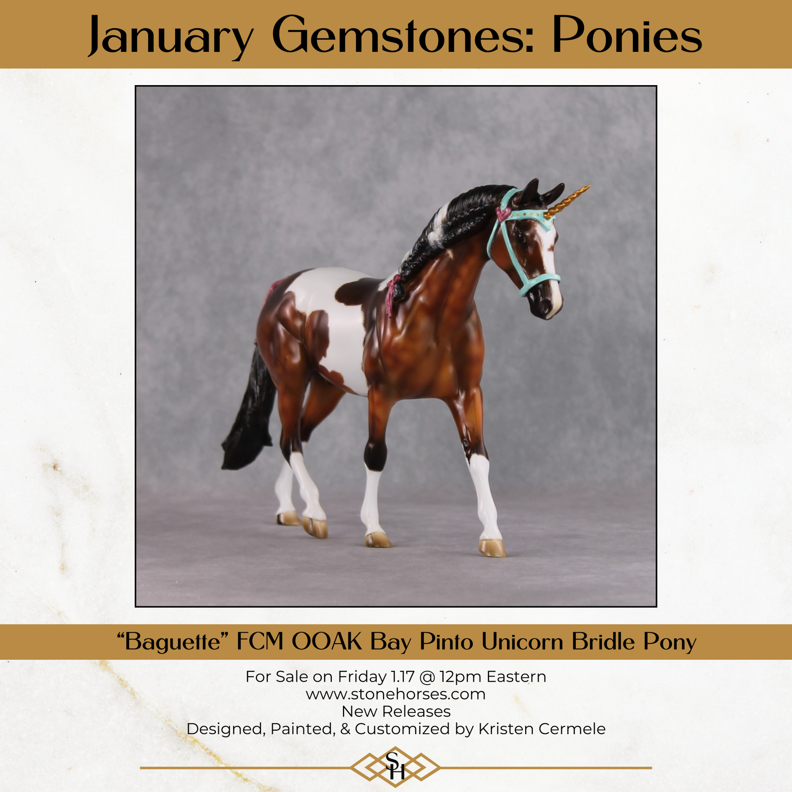 "Baguette" OOAK Custom Dapple Bay Tobiano Pony Stone By Kristin Cermele -Gemstone Series