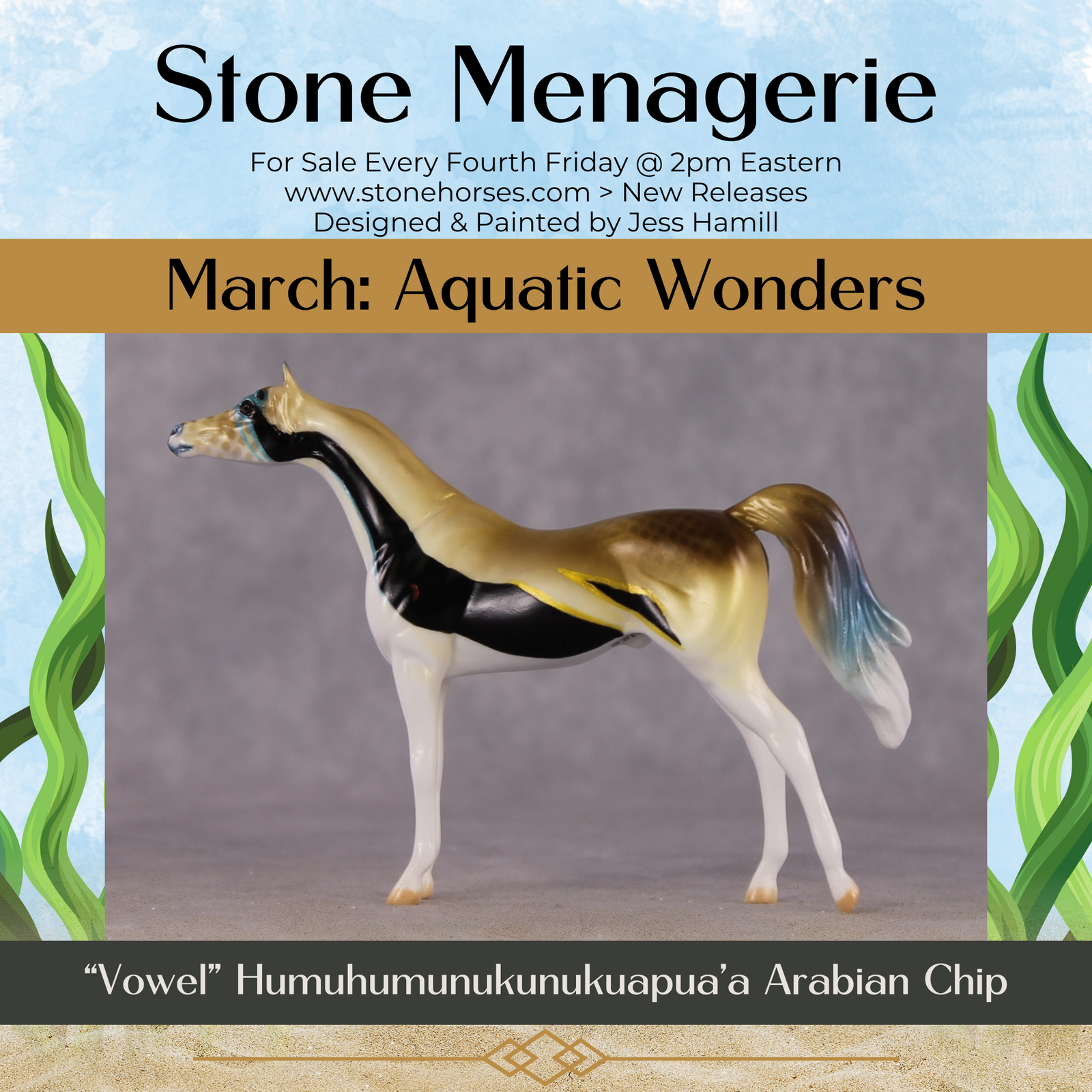 "Vowel" OOAK Glossy Humuhumunukunukuapua`a Inspired Arabian Chip by Jess Hamill