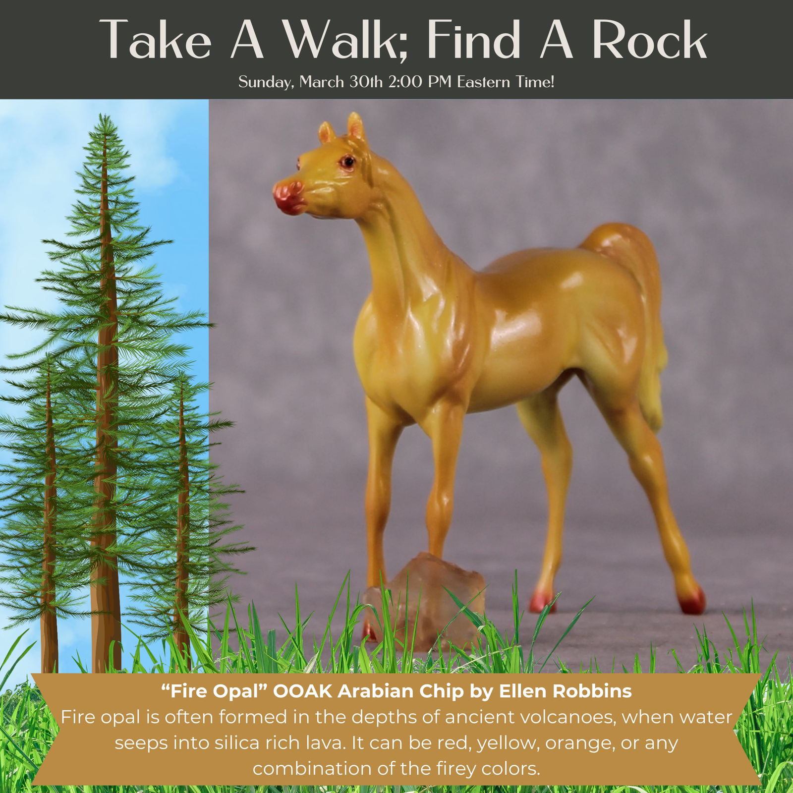 “National Take A Walk in a Park Day” Rock Chips: OOAK Arabian Chip based on Fire Opal by Ellen Robbins