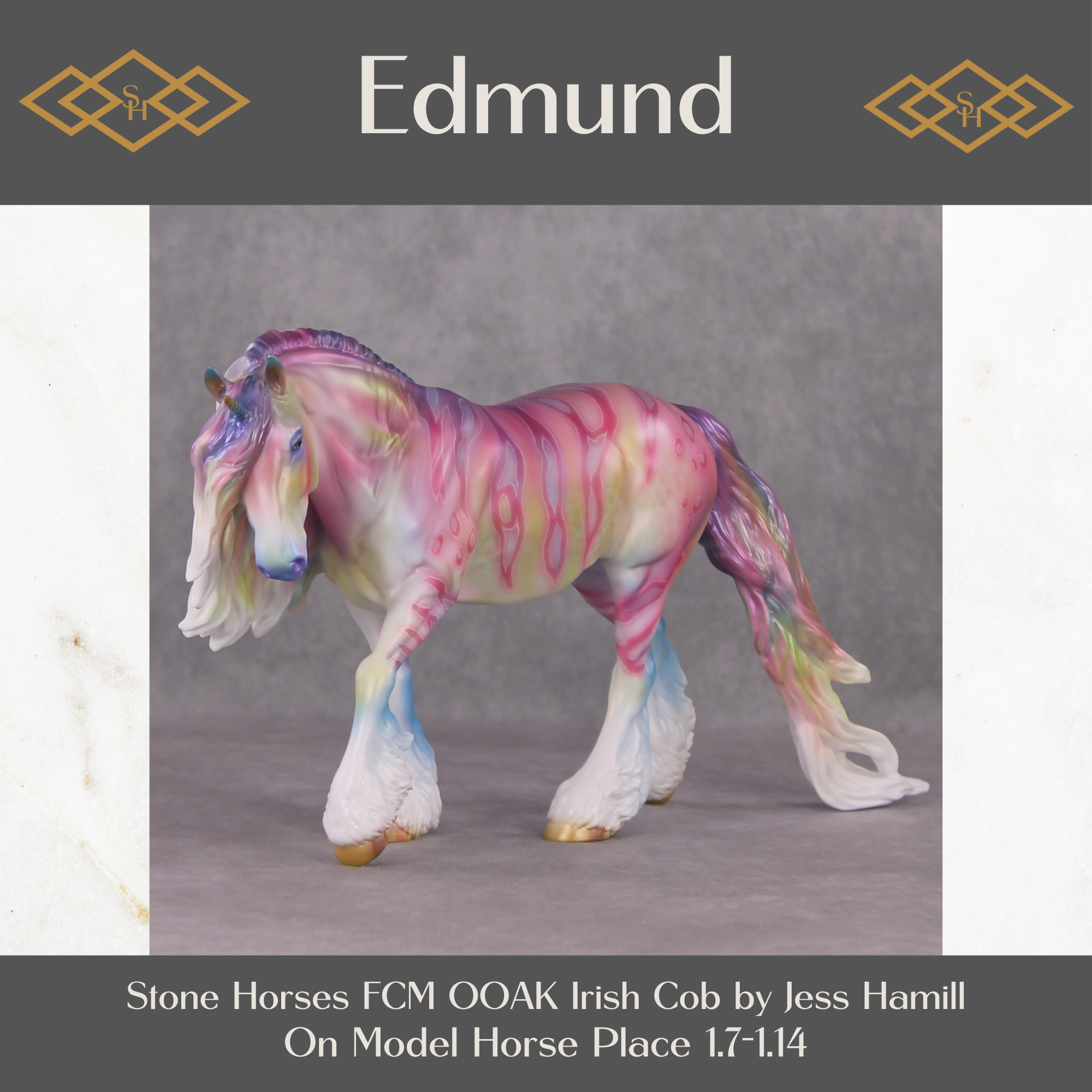 Edmund OOAK Pastel Spots and Stripes Irish Cob Unicorn Painted By Jess Hamill Best Offer 1/14/25