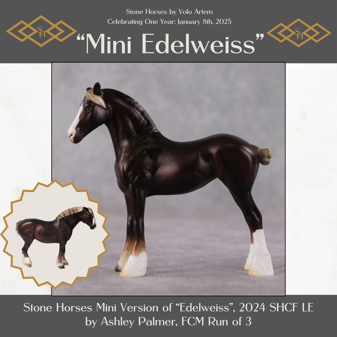 "Mini Edelweiss" LE-3 Dappled Dark Chestnut Custom Draft Chip By Ashley Palmer-Secret Surprise Chip Drop