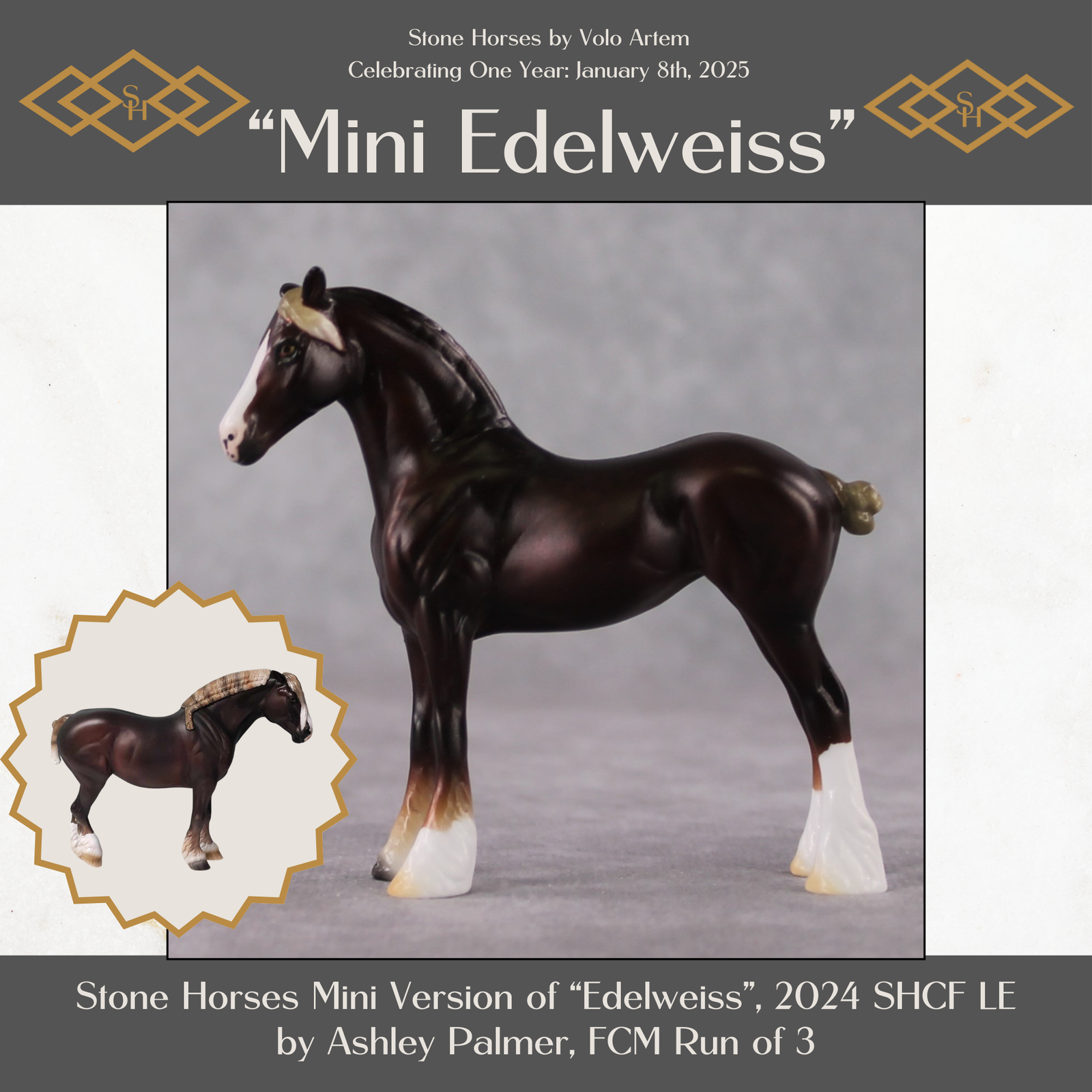 "Mini Edelweiss" LE-3 Dappled Dark Chestnut Custom Draft Chip By Ashley Palmer-Secret Surprise Chip Drop