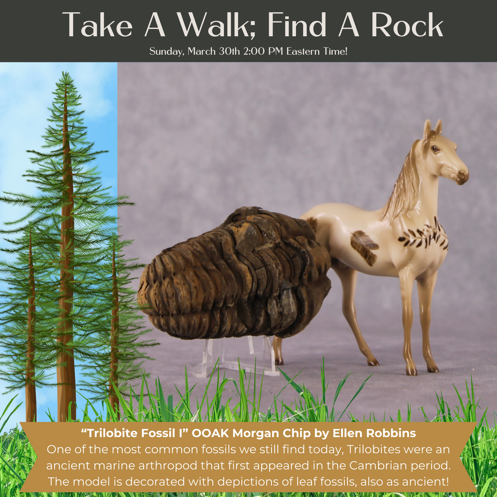 “National Take A Walk in a Park Day” Rock Chips: OOAK Morgan Chip based on Trilobite Fossil I by Ellen Robbins