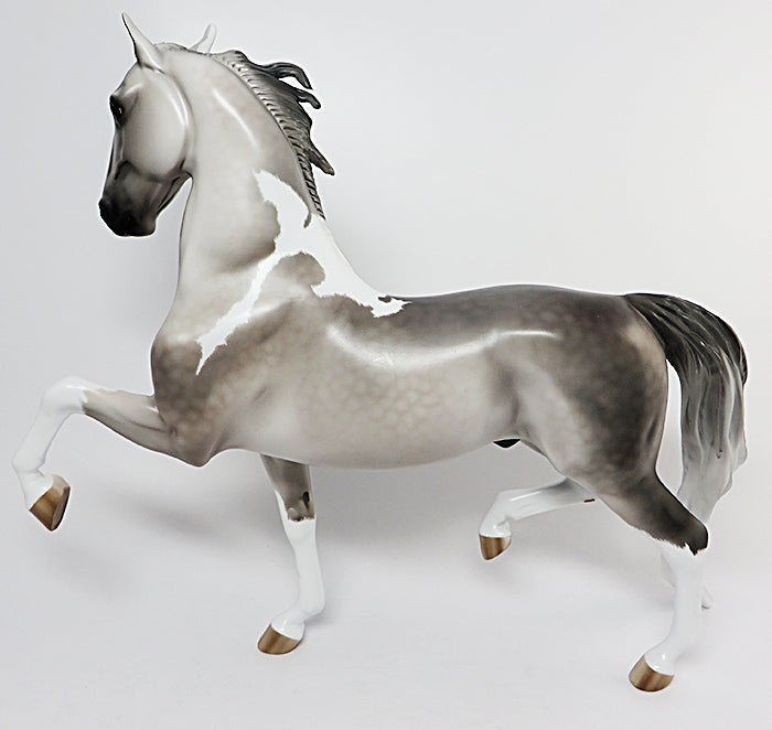 SEDARIS-OOAK DAPPLE GREY ETCHED PAINT SADDLEBRED MODEL HORSE 8/2
