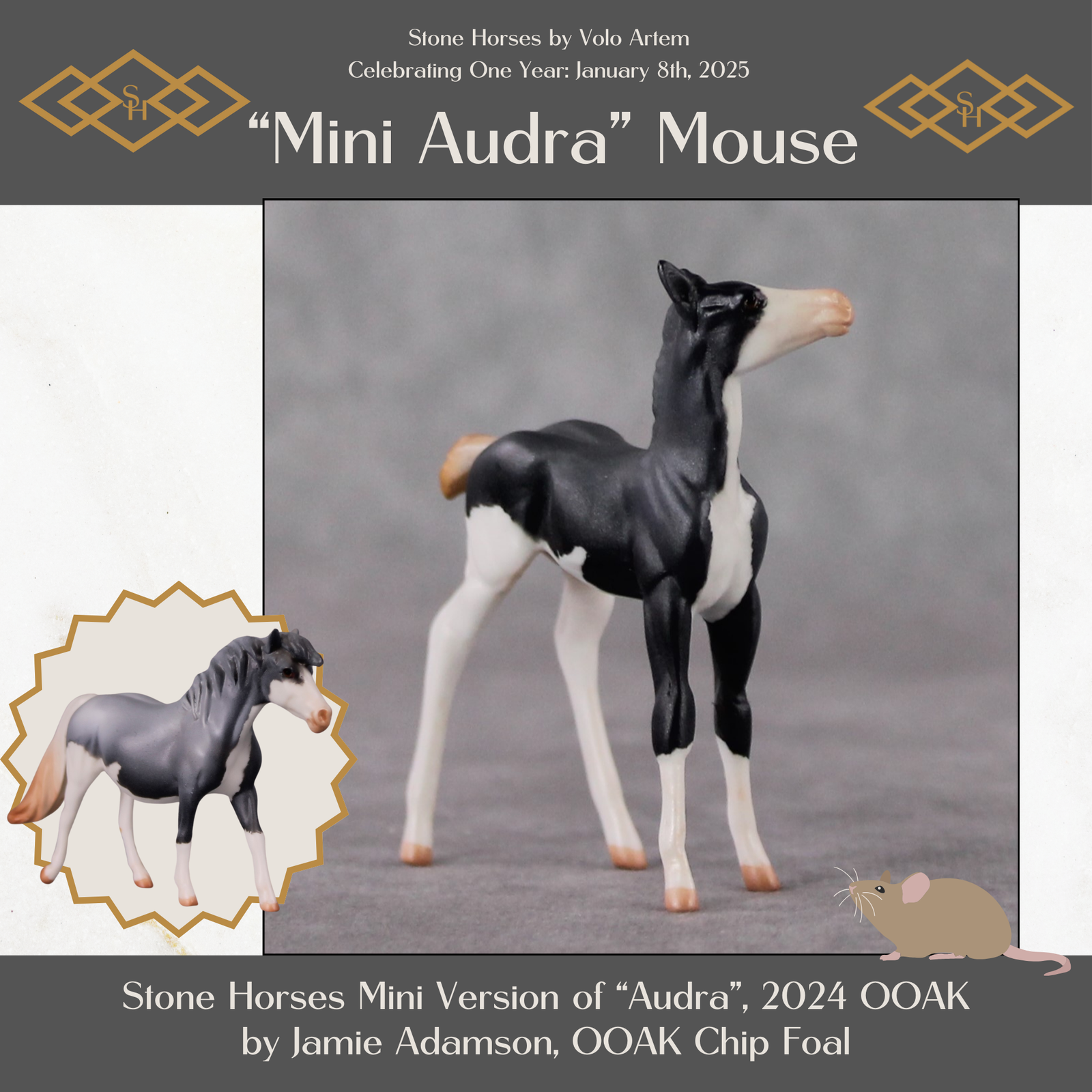"Mini Audra" Mouse Series OOAK Grey Splash Foal Chip By Jamie Adamson-Secret Surprise Chip Drop