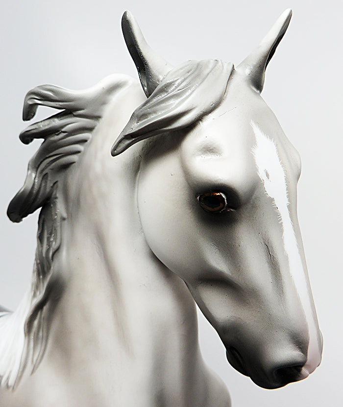 SEDARIS-OOAK DAPPLE GREY ETCHED PAINT SADDLEBRED MODEL HORSE 8/2