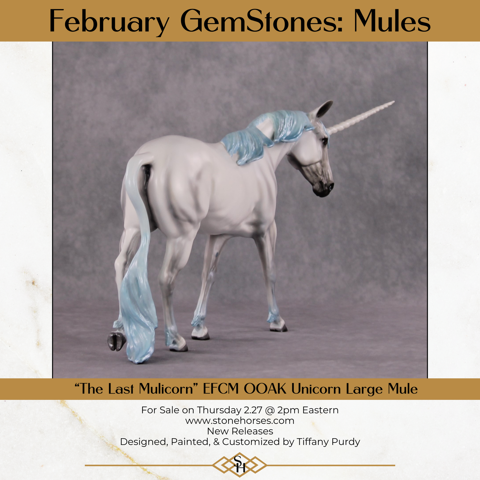 "The Last Mulicorn" OOAK Custom Blue Pearl Unicorn Mule By Tiffany Purdy - GemStone Series
