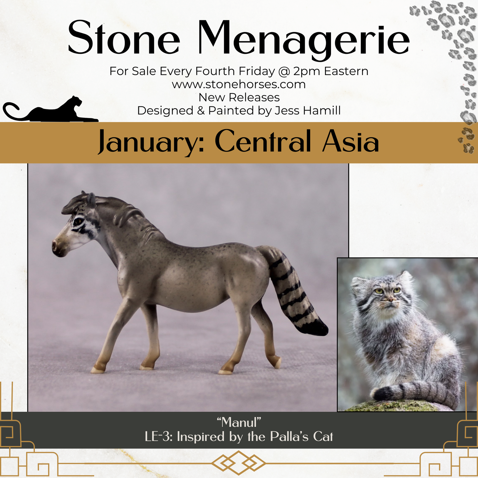 "Manul" LE-3 Palla's Cat Inspired Deco Pony Chip By Jess Hamill Menagerie Series: Central Asia MS25