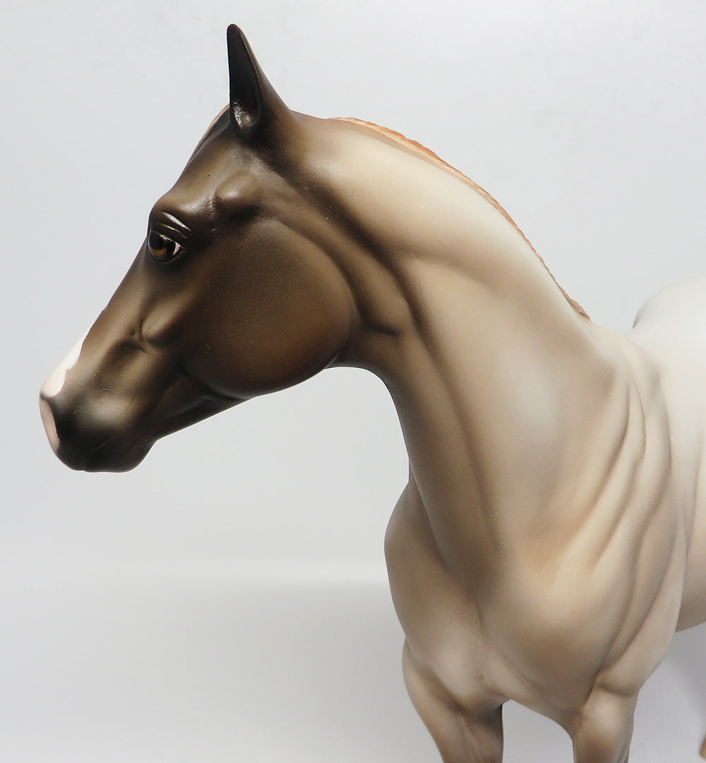 RADIO HEAD~OOAK CHESTNUT REVERSE DAPPLE ROAN ISH MODEL HORSE BY SHERYL LEISURE 4/18