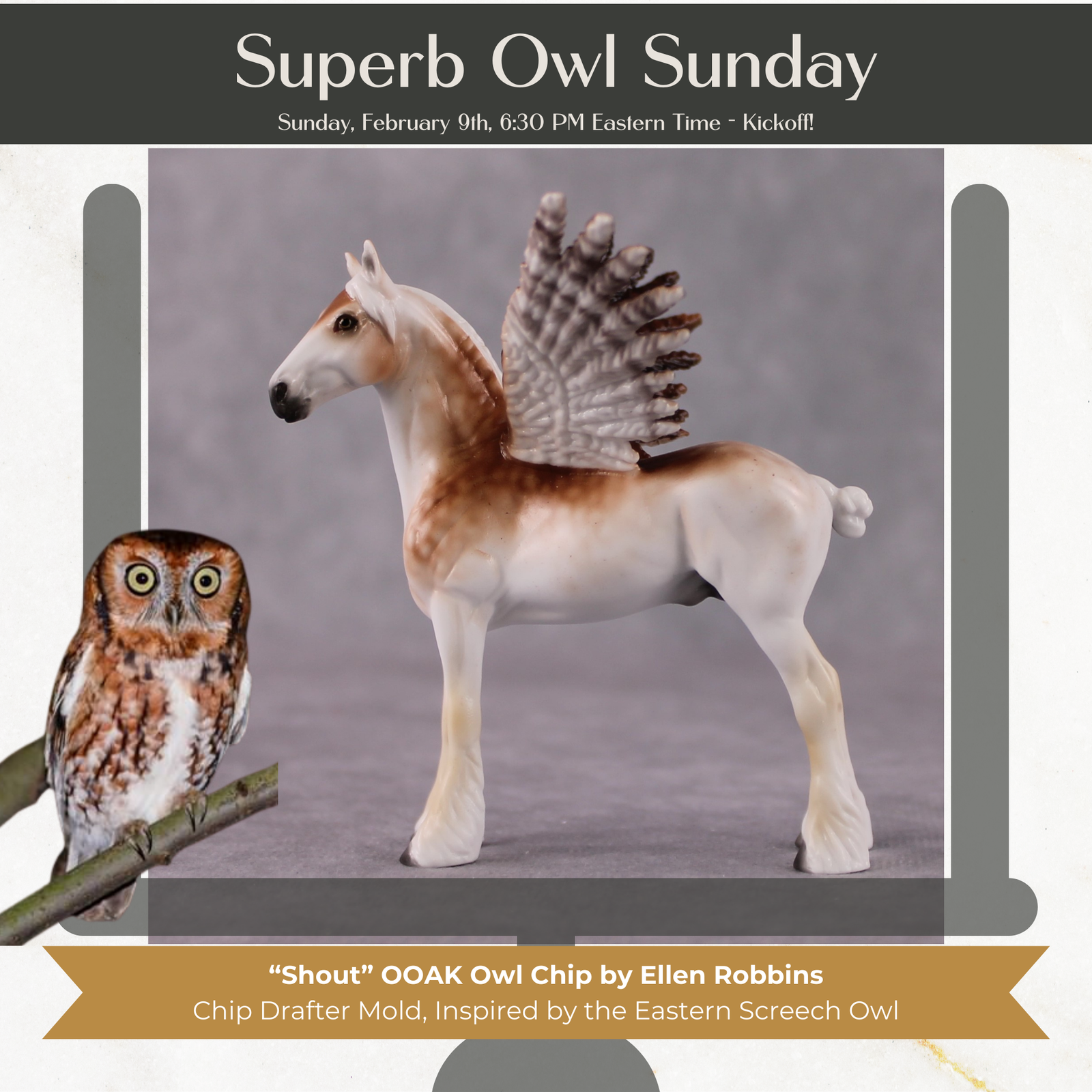 "Shout" Secret Surprise Chip Drop: Superb Owl Sunday OOAK Deco Custom Drafter Chip By Ellen Robbins