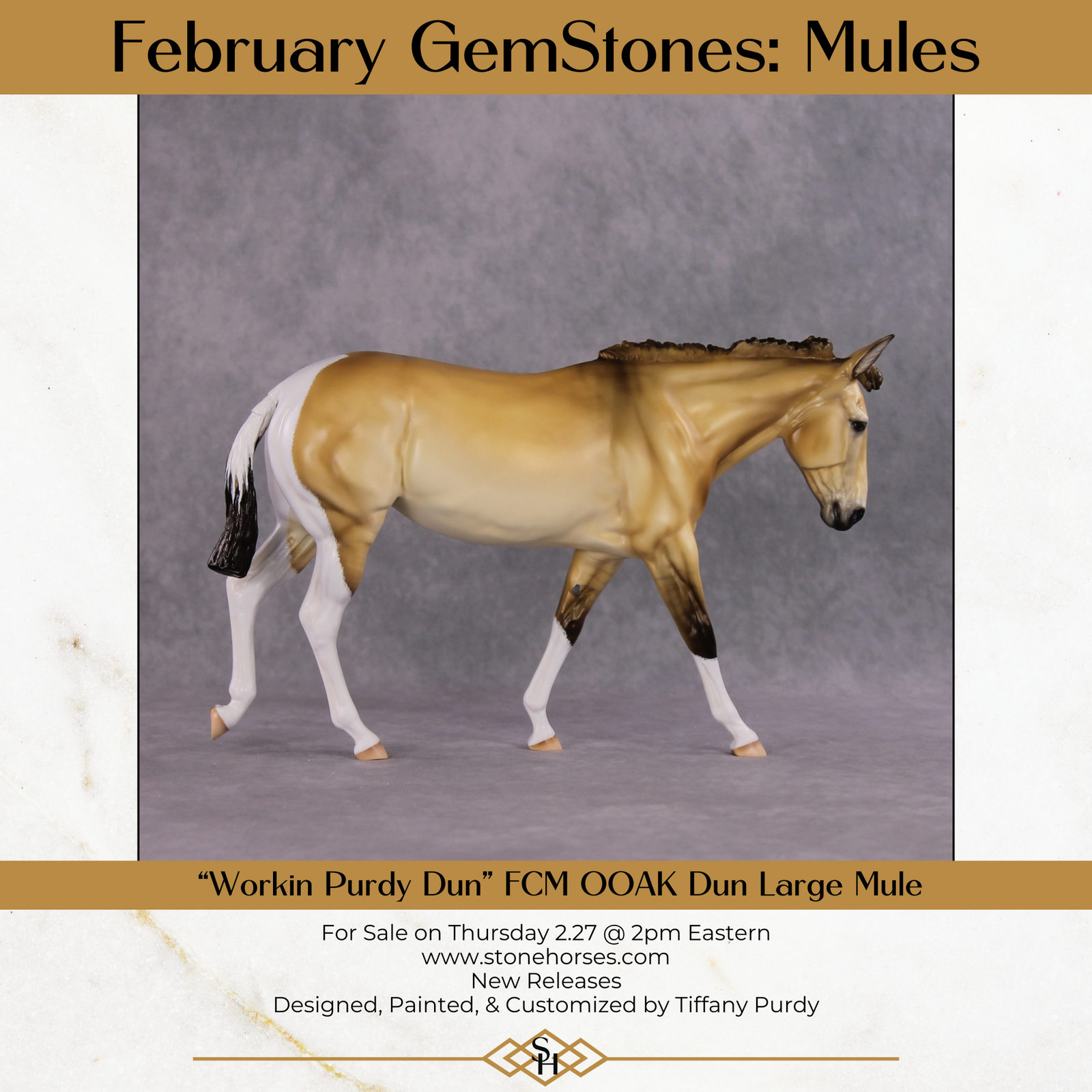 "Workin Purdy Dun" OOAK Custom Golden Dun Pinto Mule By Tiffany Purdy - GemStone Series