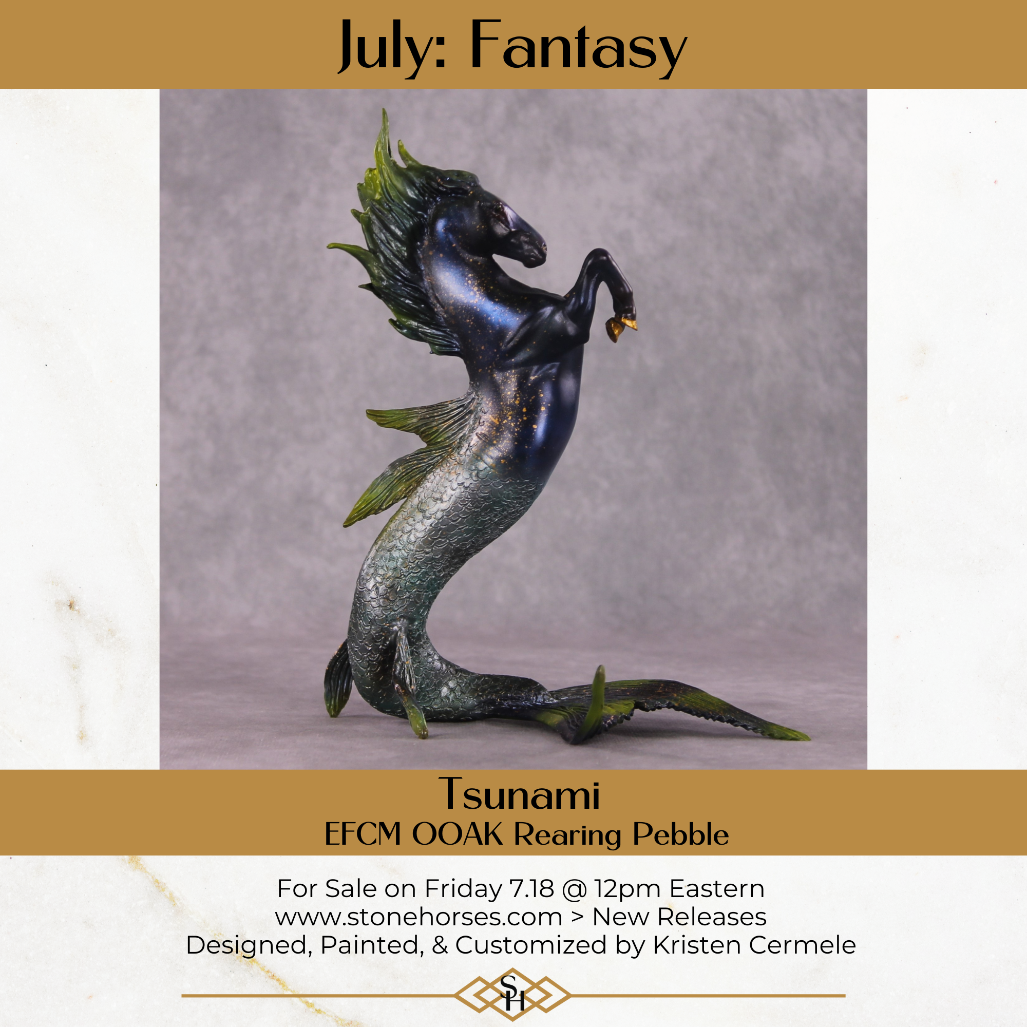 Tsunami OOAK EFCM Pebble Rearing Horse By Kristen Cermele July GemStones Series