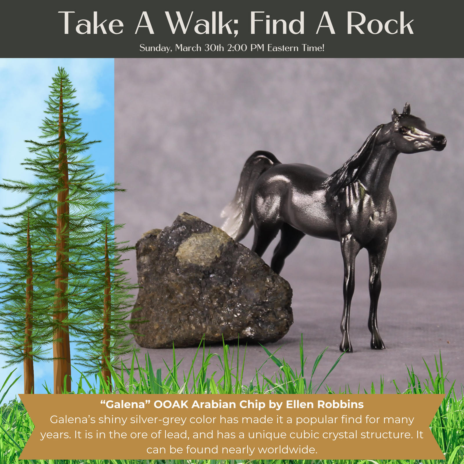 “National Take A Walk in a Park Day” Rock Chips: OOAK Arabian Chip based on Galena by Ellen Robbins
