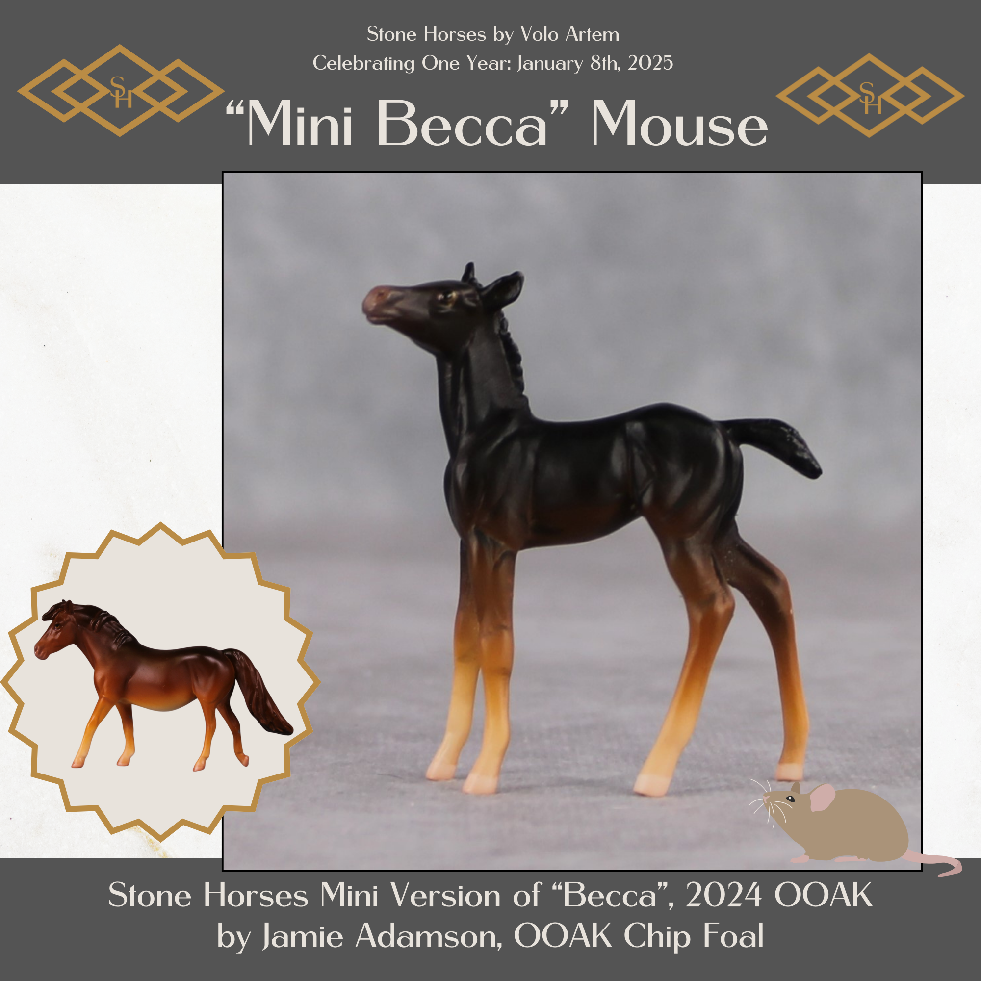 Mini Becca Mouse Series OOAK Chestnut Foal Chip By Jamie Adamson-Secret Surprise Chip Drop