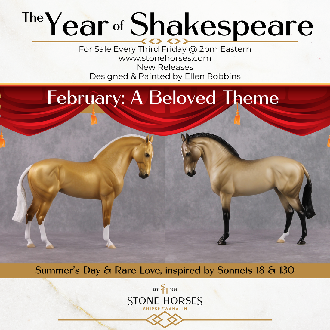 "Rare Love" Pre Order LE-15 Dappled Grulla Andalusian Stone Painted by Ellen Robbins - February 2025 Sonnets 18 & 130 Shakespeare CL25