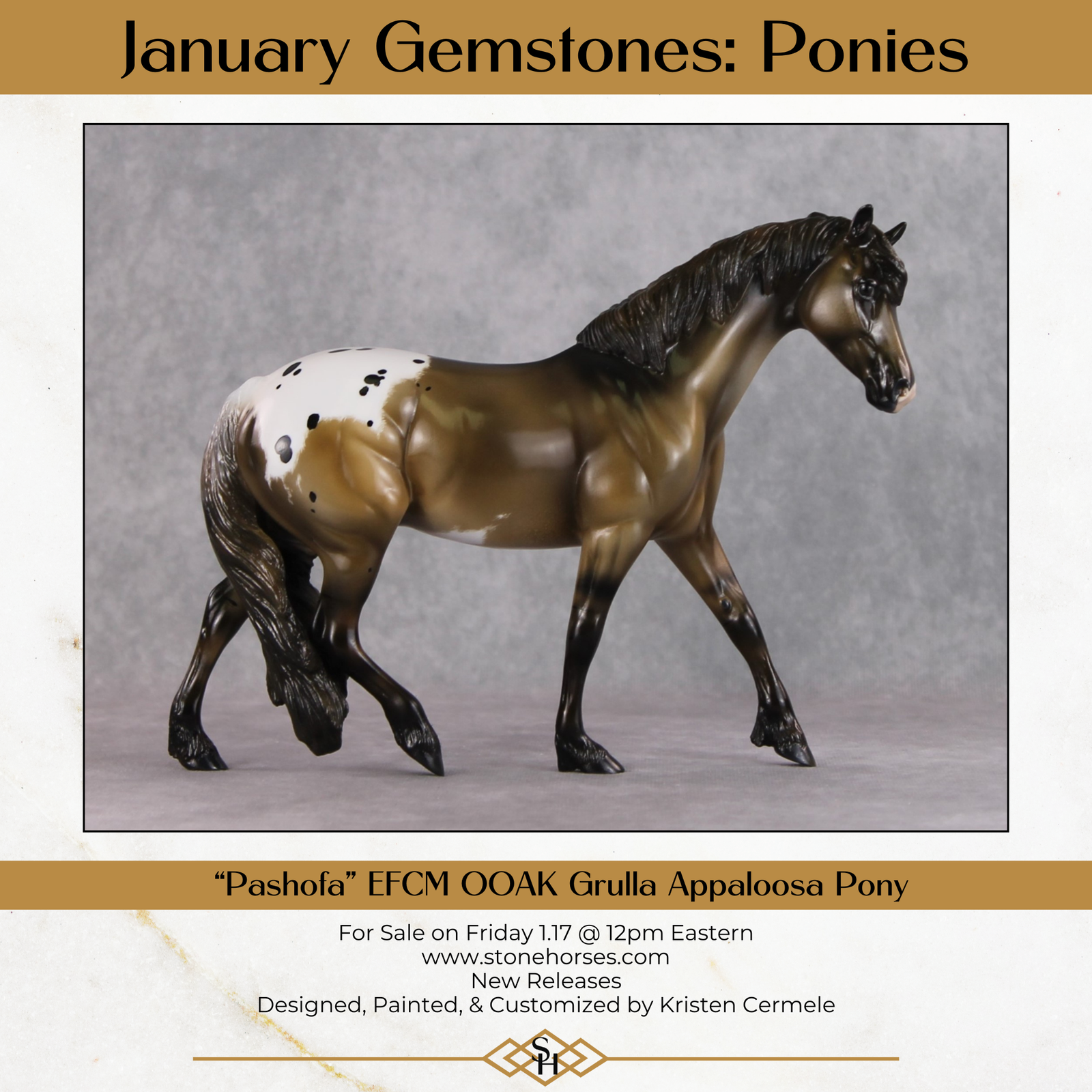 "Pashofa" OOAK Custom Grulla Appaloosa Pony Stone By Kristin Cermele - Gemstone Series