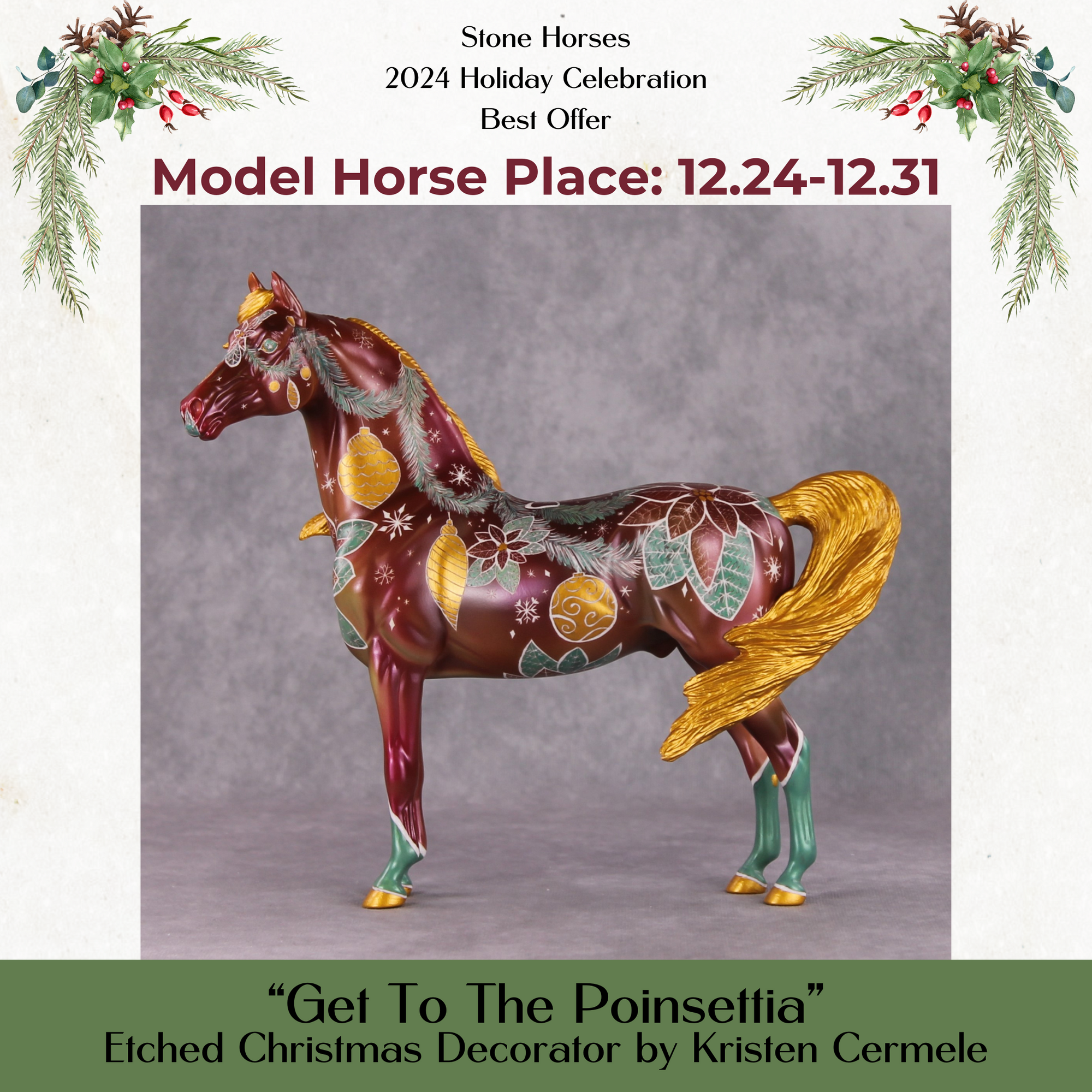 Get to the Poinsettia OOAK Etched Christmas Deco Morgan Painted By Kristen Cermele HS24 Best Offer