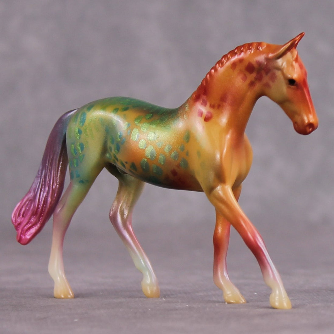 "Rainbow Splash" OOAK Glossy Rainbow Parrot Fish Inspired Warmblood Chip by Jess Hamill