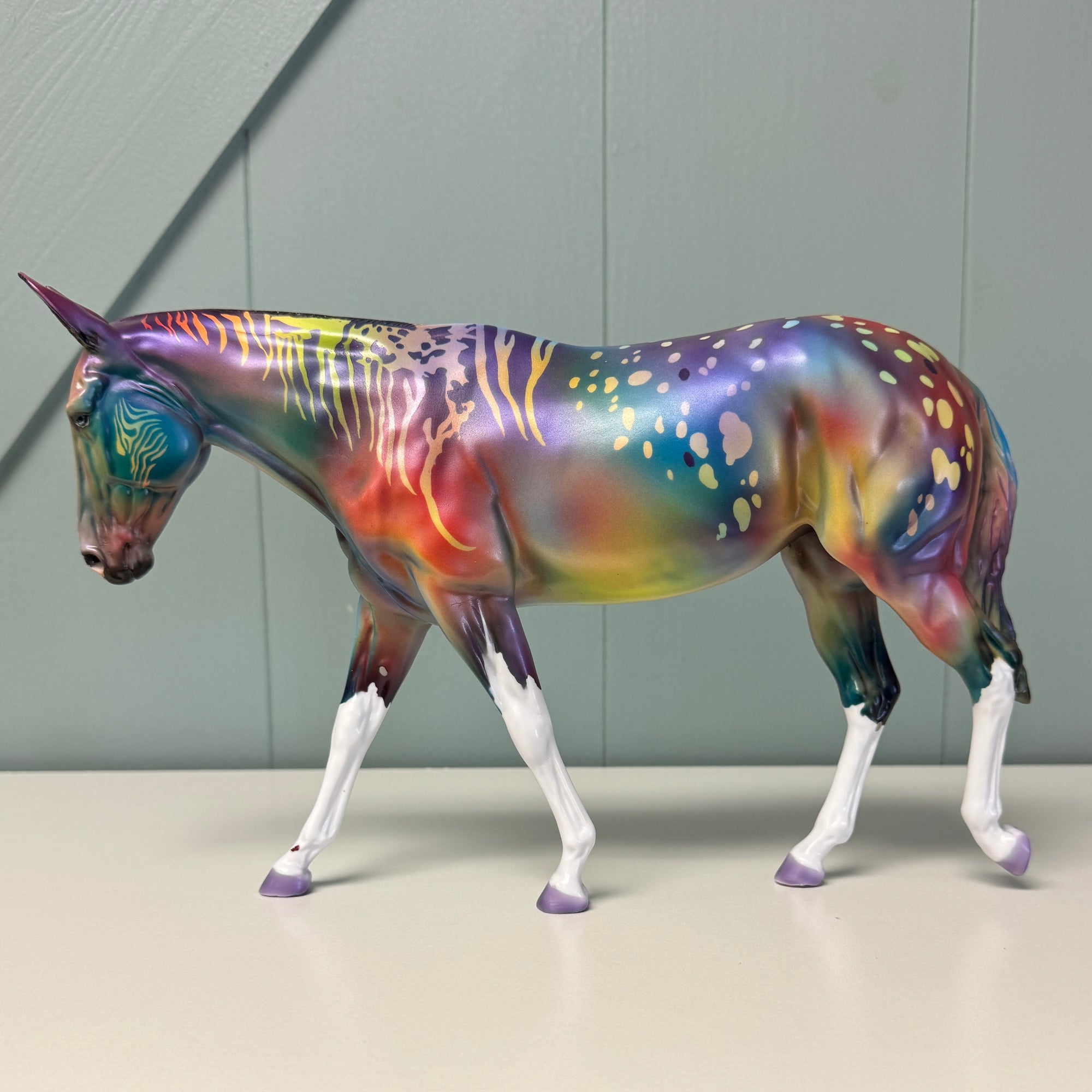 Wild Ride OOAK Deco Zebra Appaloosa Rainbow Colored Mule By Dawn Quick EQ24