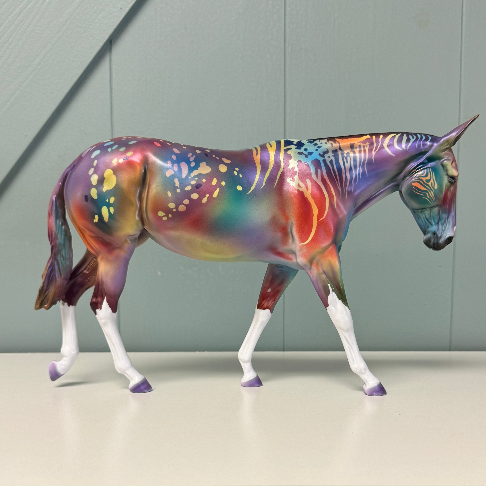 Wild Ride OOAK Deco Zebra Appaloosa Rainbow Colored Mule By Dawn Quick EQ24