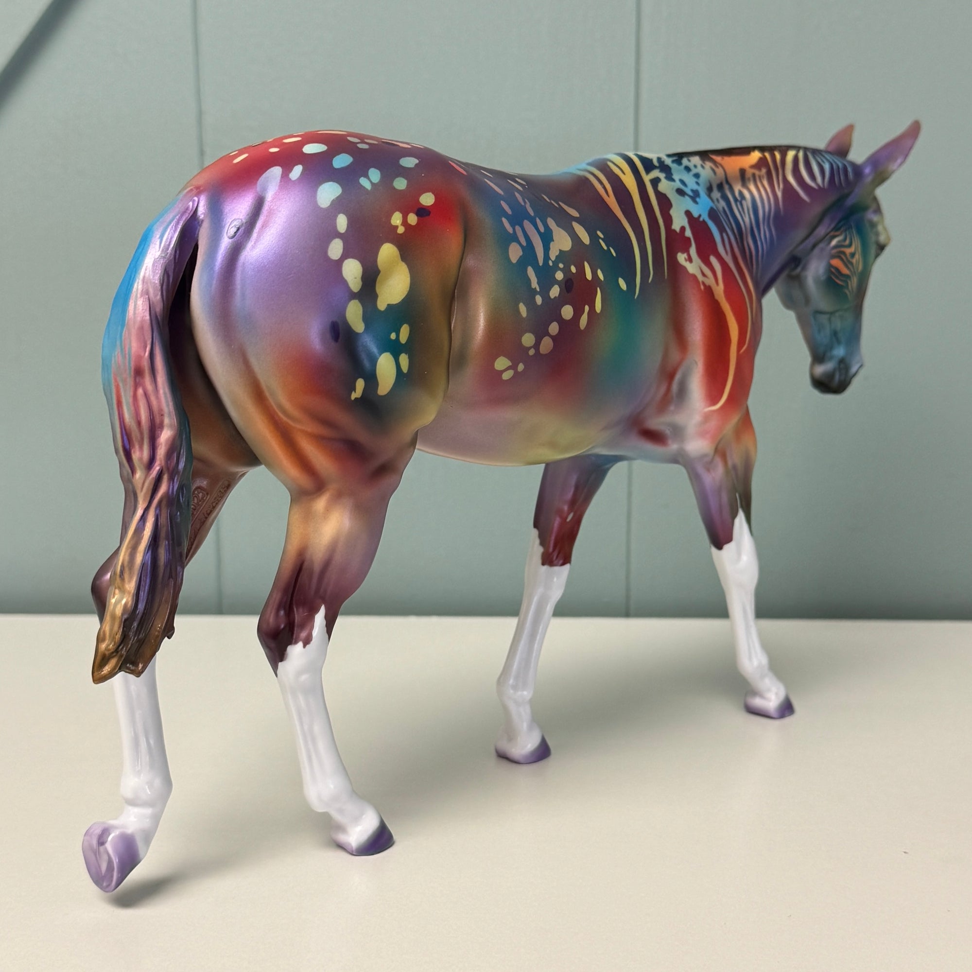 Wild Ride OOAK Deco Zebra Appaloosa Rainbow Colored Mule By Dawn Quick EQ24