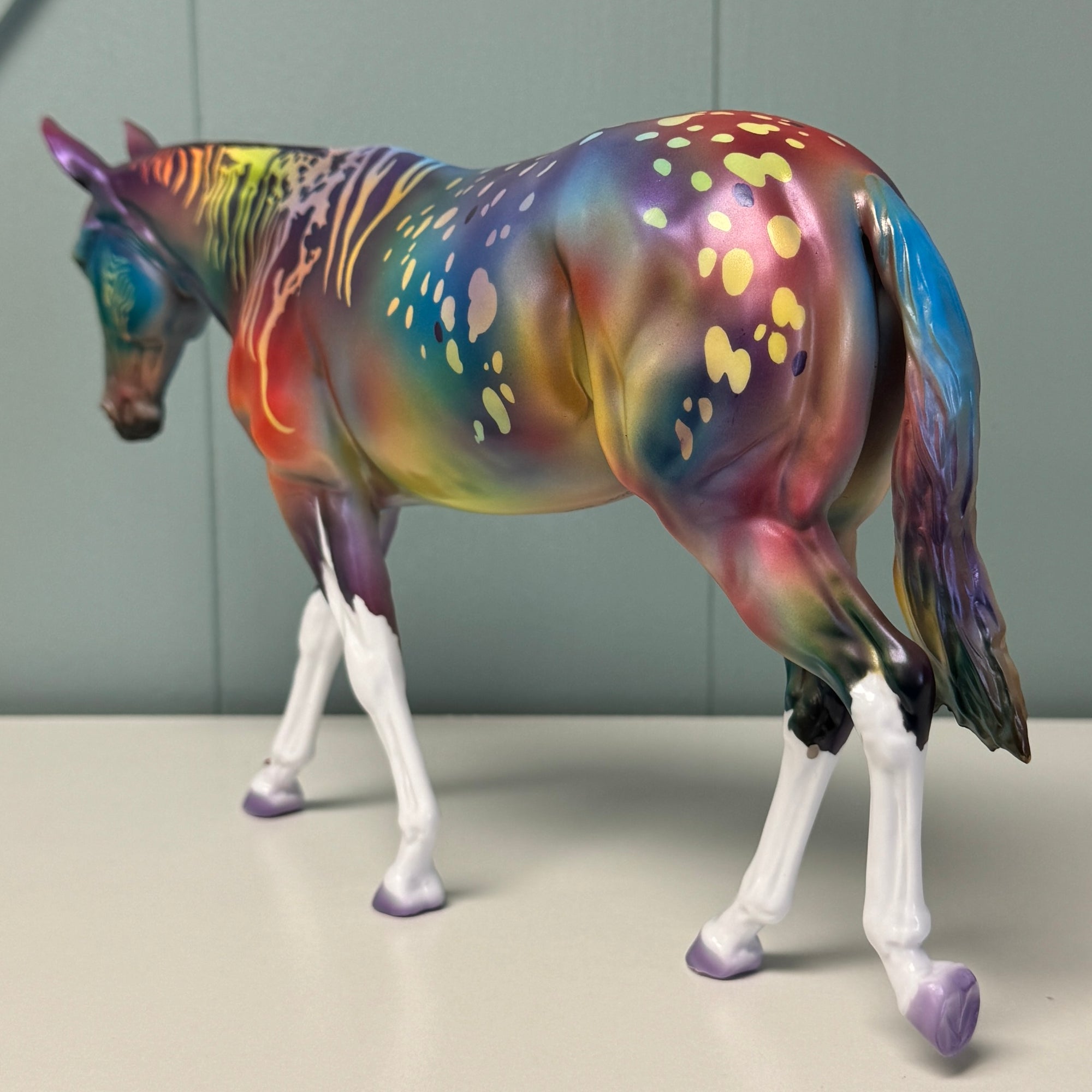 Wild Ride OOAK Deco Zebra Appaloosa Rainbow Colored Mule By Dawn Quick EQ24