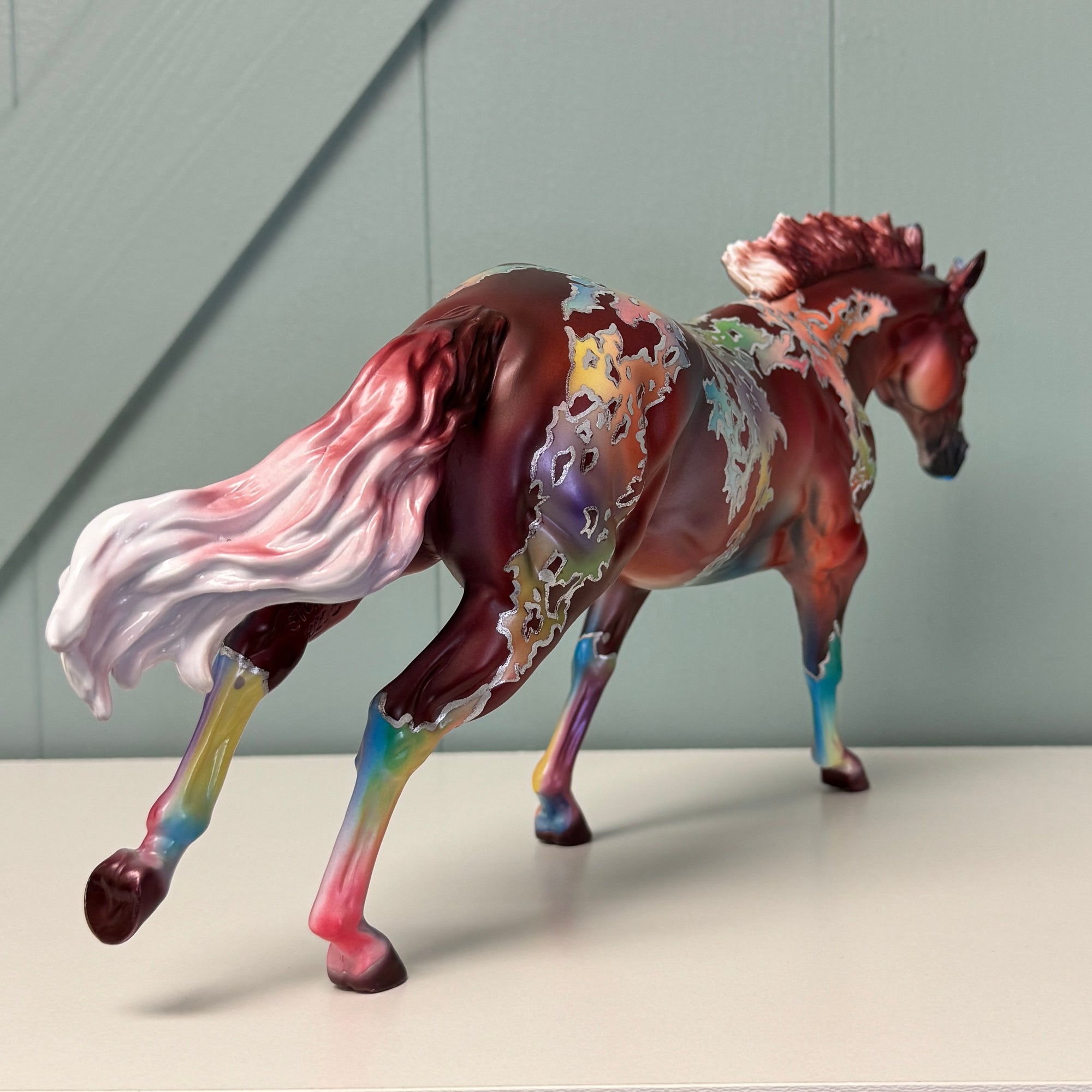 Dreaming in Color OOAK Deco Chestnut with Rainbow Coat Markings Remington By Dawn Quick EQ24