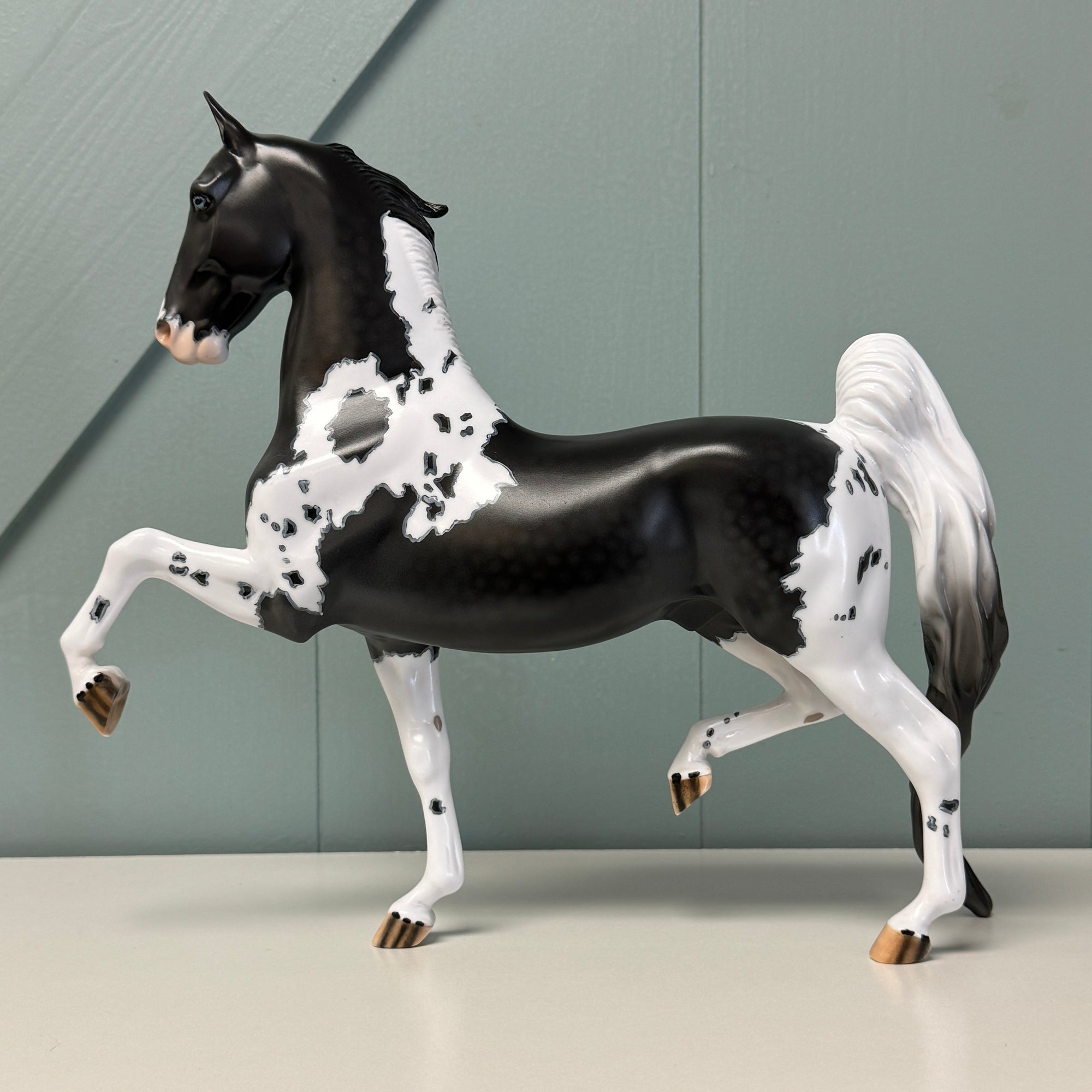 Presence Of Mind OOAK Black Tobiano with Cat Tracks Saddlebred By Dawn Quick EQ24