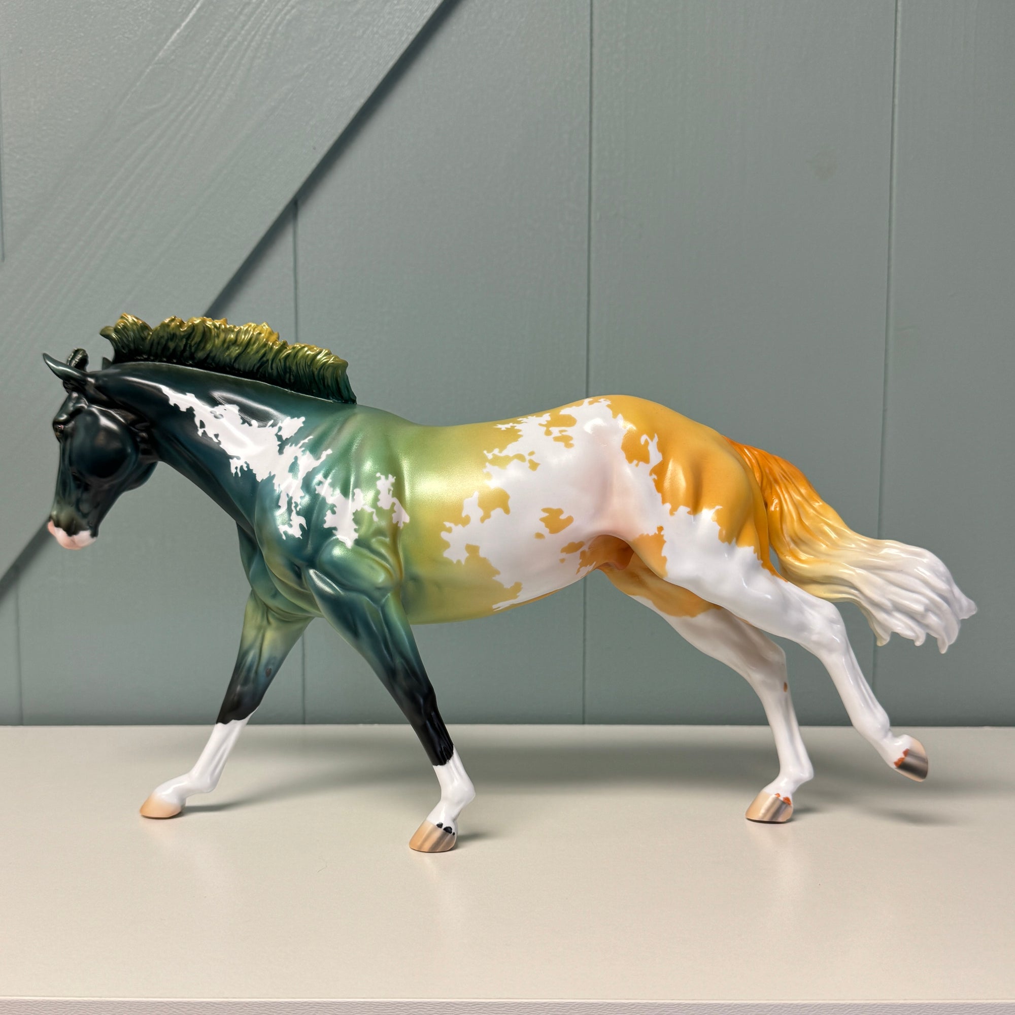 Gradient OOAK Deco Overo Running Stock Horse By Jess Hamill EQ24