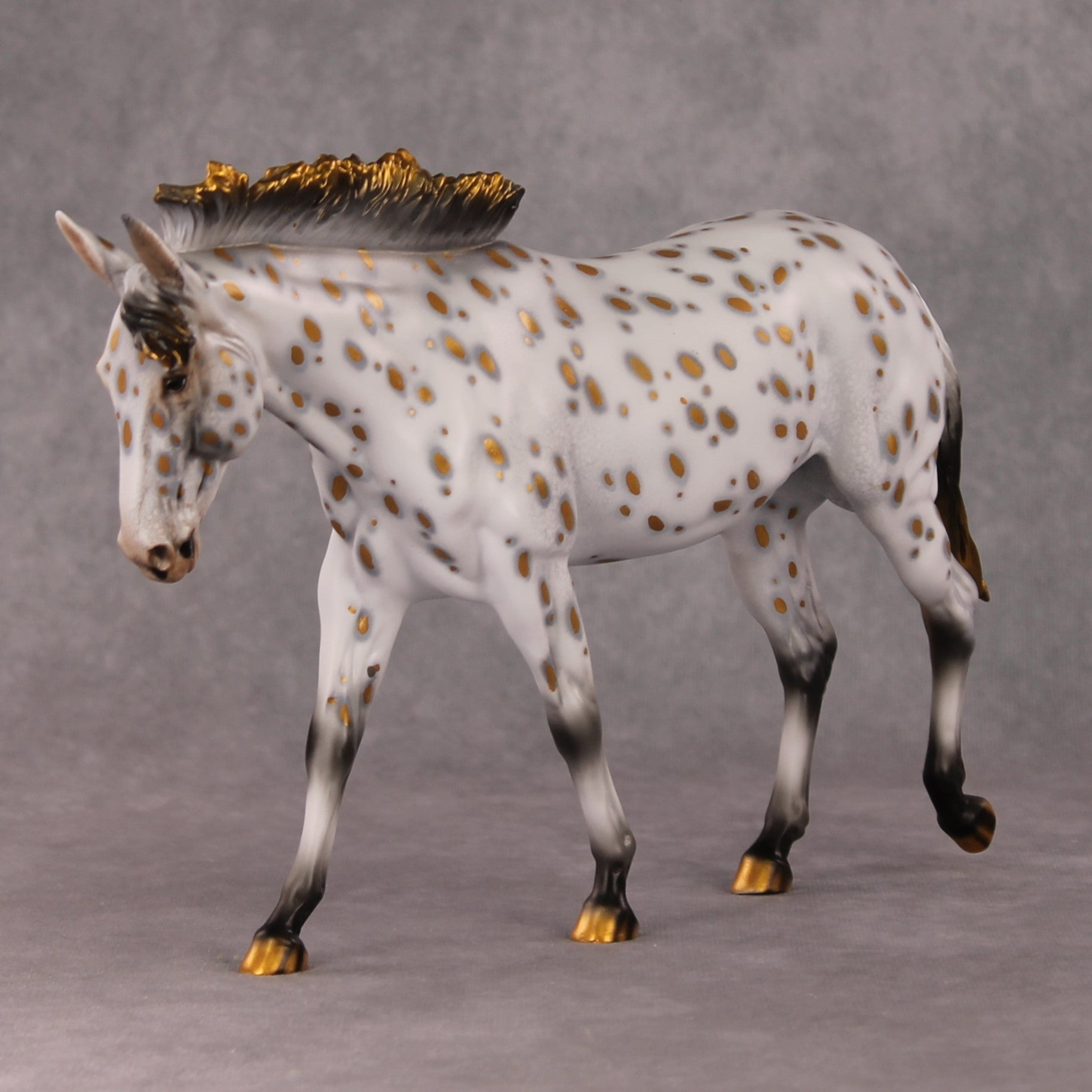 Julia OOAK Golden Leopard Appaloosa with Silver Accents Mule By Dawn Quick HS24