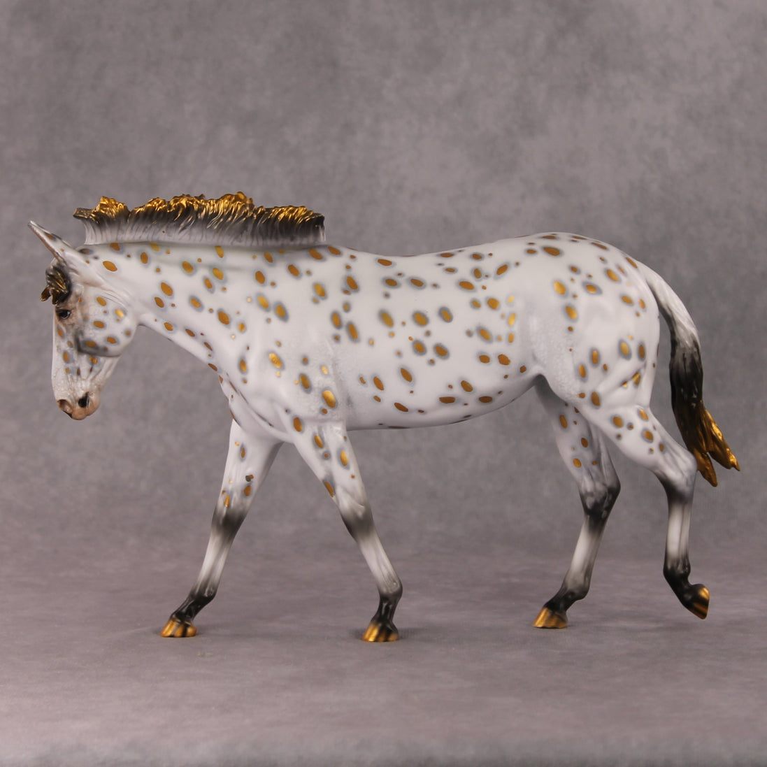 Julia OOAK Golden Leopard Appaloosa with Silver Accents Mule By Dawn Quick HS24