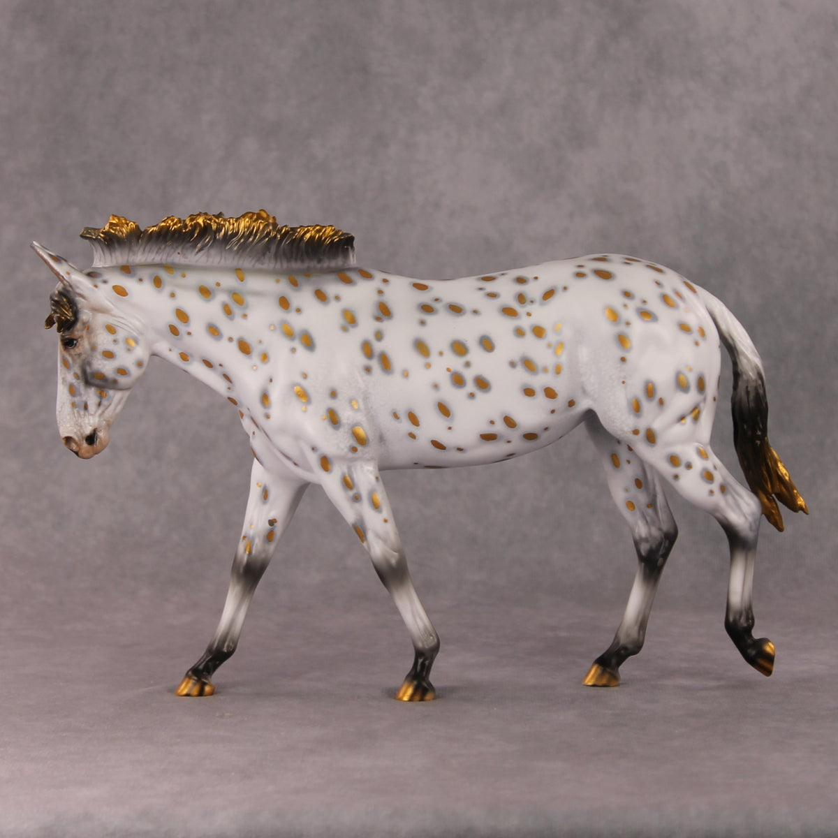 Julia OOAK Golden Leopard Appaloosa with Silver Accents Mule By Dawn Quick HS24